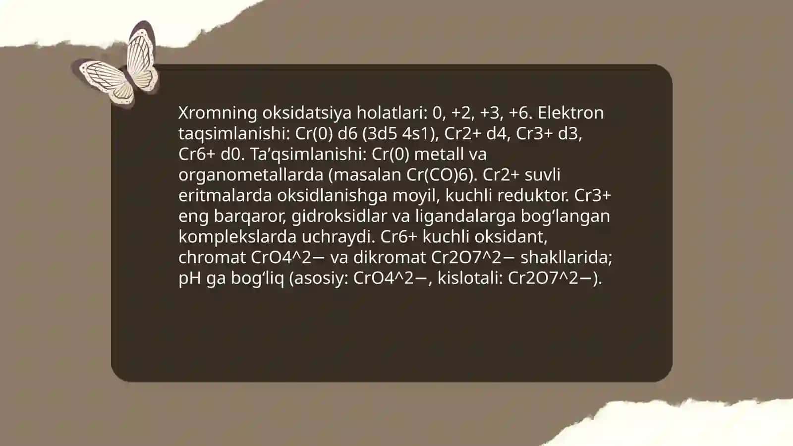Xrom birikmalari va ularning xossalarini o’rganish 4
