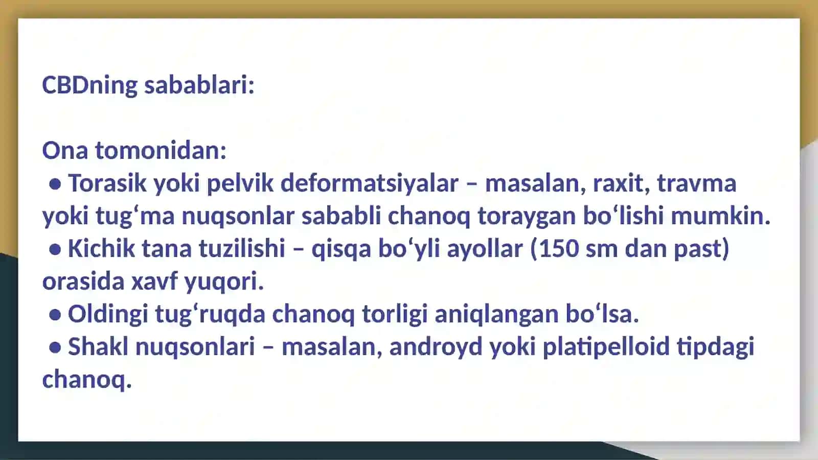 Chanoq bosh disproporsiyasi (CBD) 4