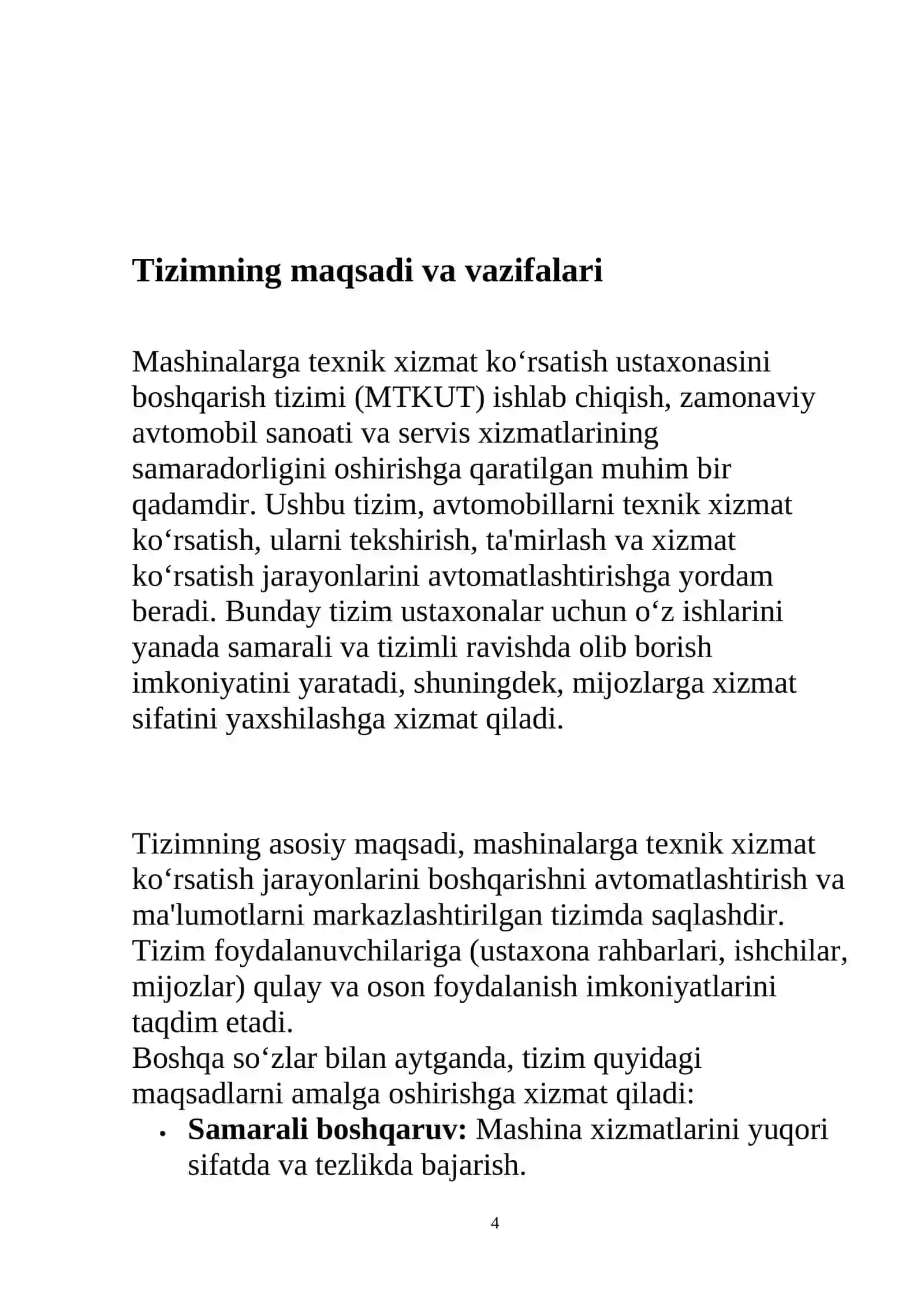 Mashinalarga texnik xizmat ko’rsatish ustaxonasini boshqarish tizimi 4