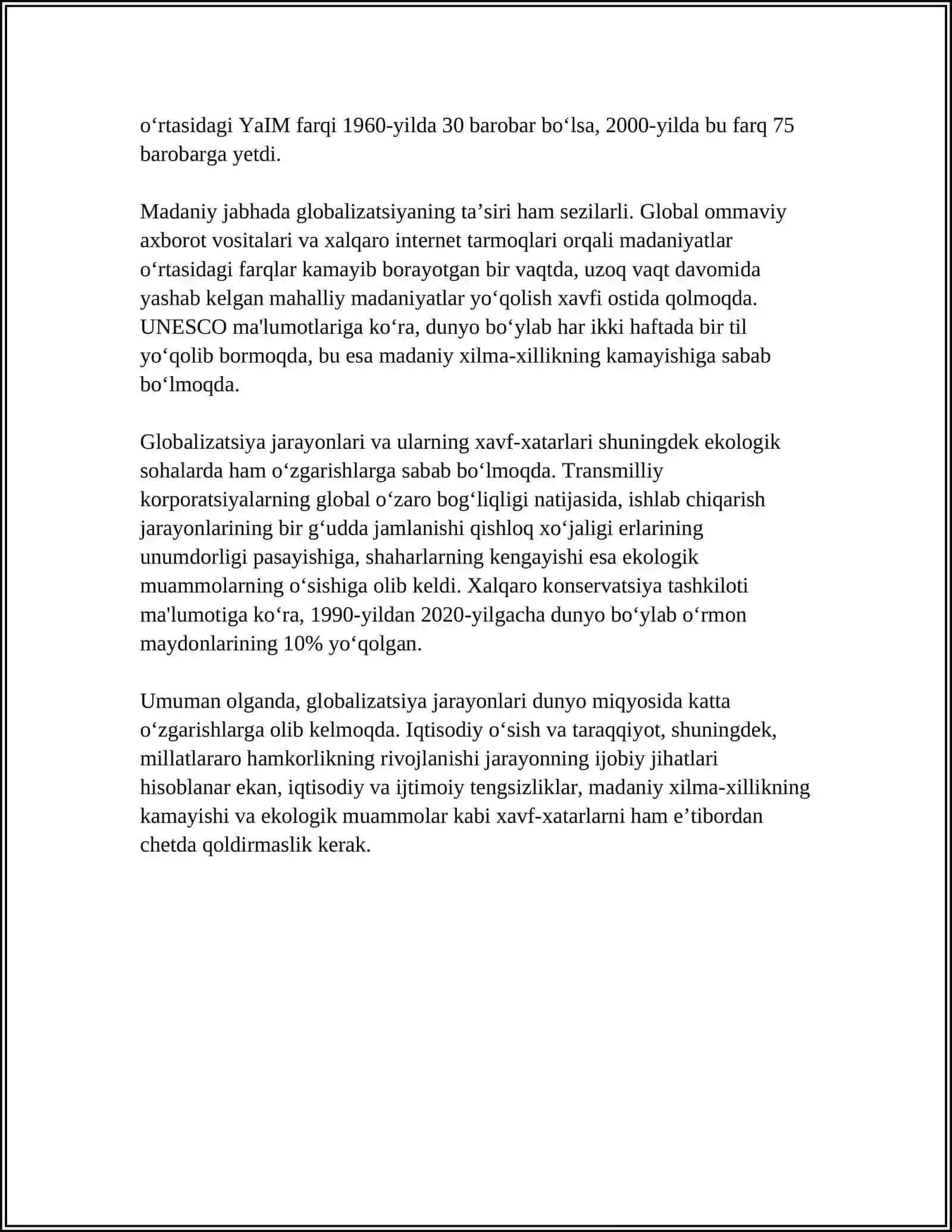 Globalizatsiya jarayonlari va ularning xavf-xatarlari 4