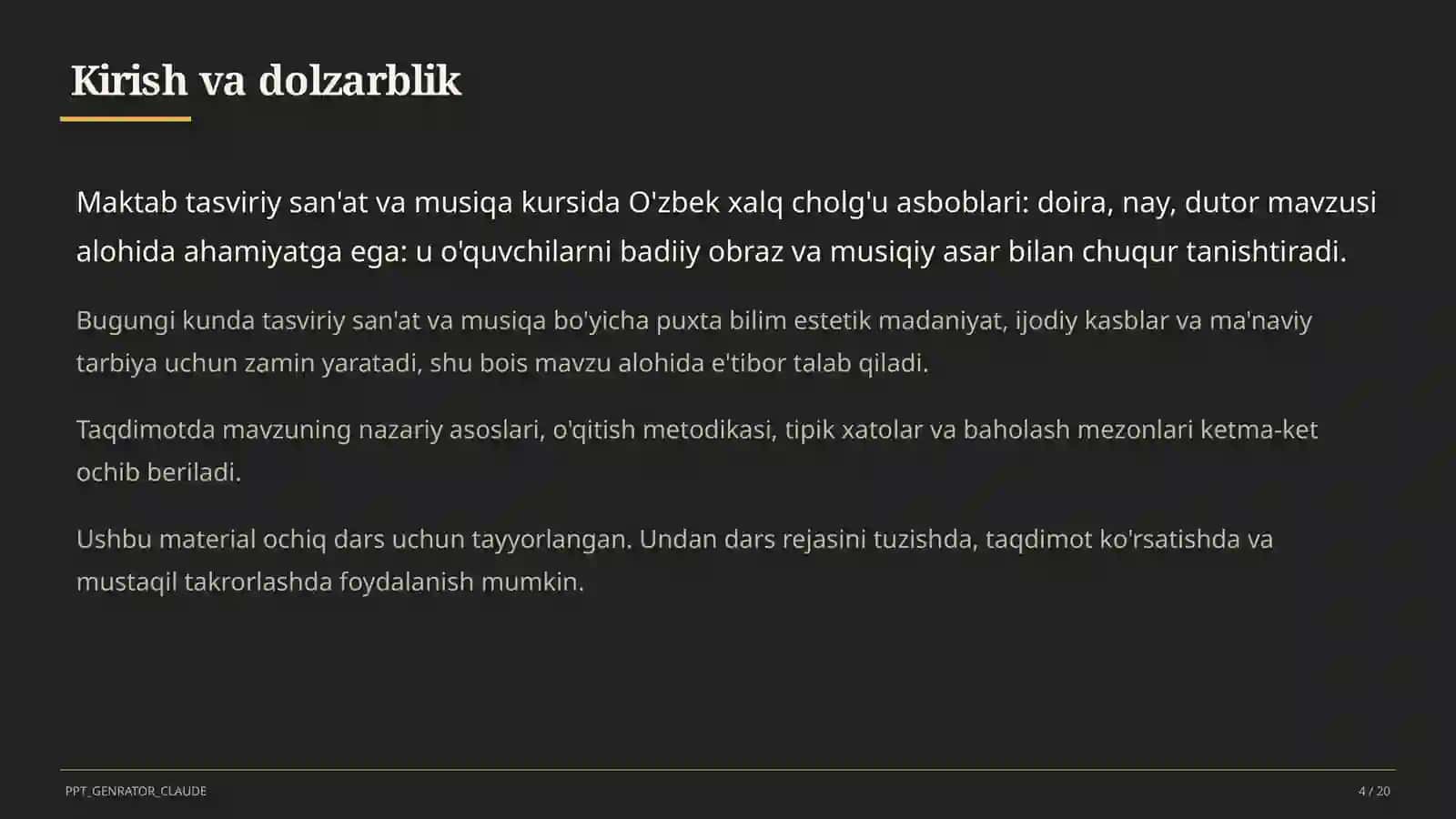 O'zbek xalq cholg'u asboblari: doira, nay, dutor (2-sinf) 4