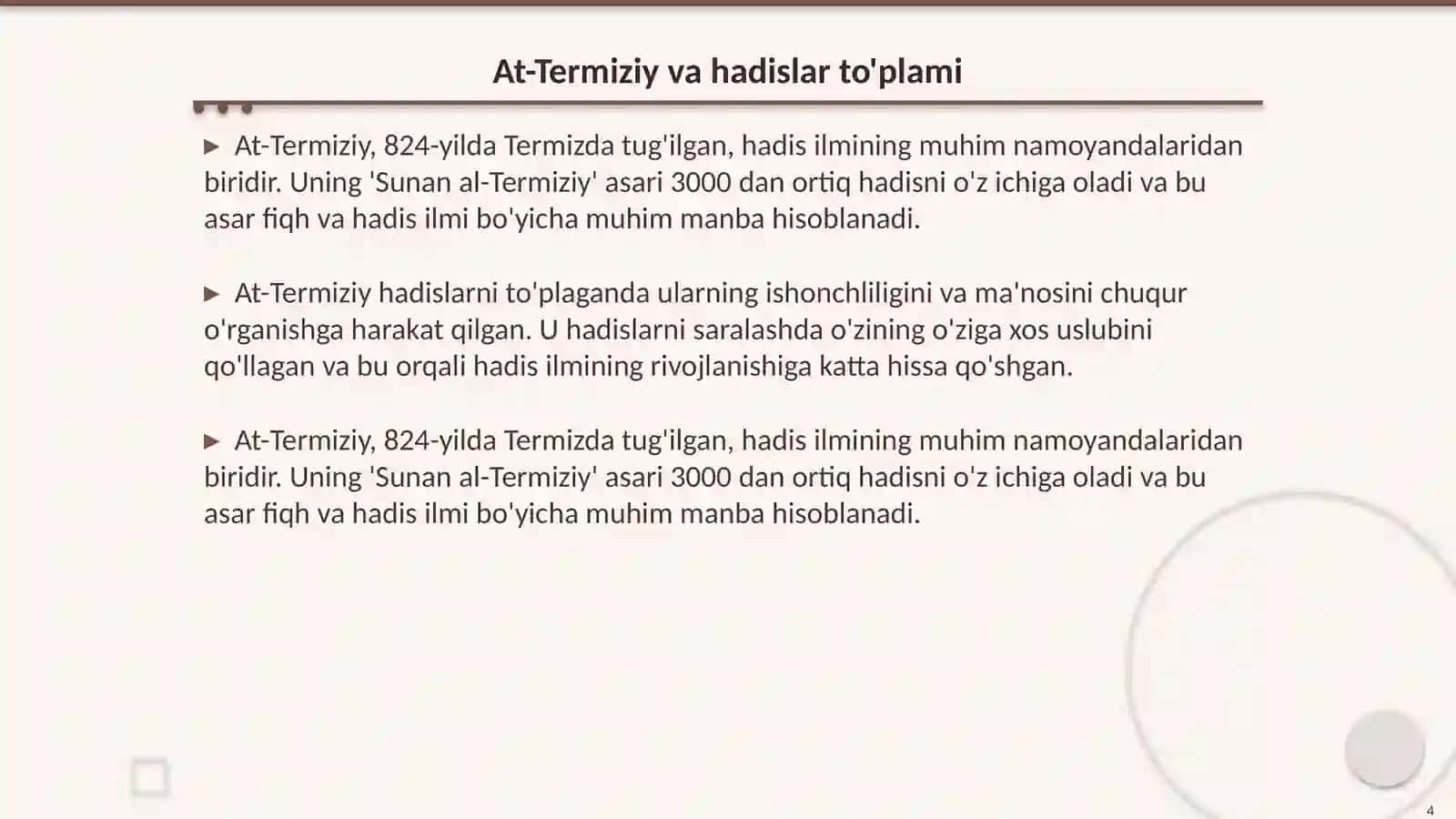 Imom Al-Buxoriy At-Termiziylarning hadis ilmini rivojlantirishdagi xizmatlari 4