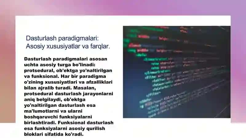 Dasturlash turlarining tamoyillari 4