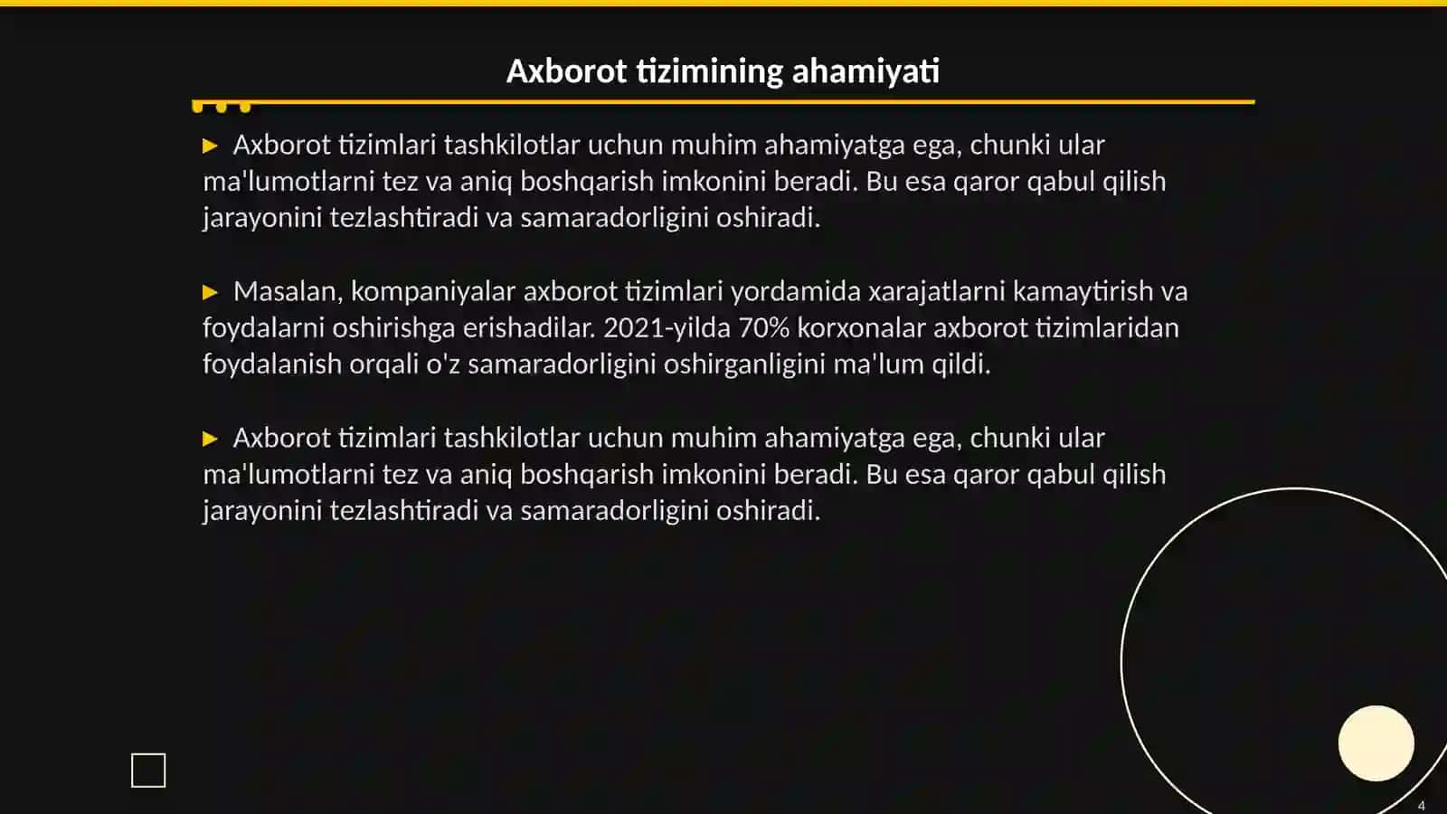 Axborot tizimlari va uning turlari boʻyicha ijodiy ishlash 4