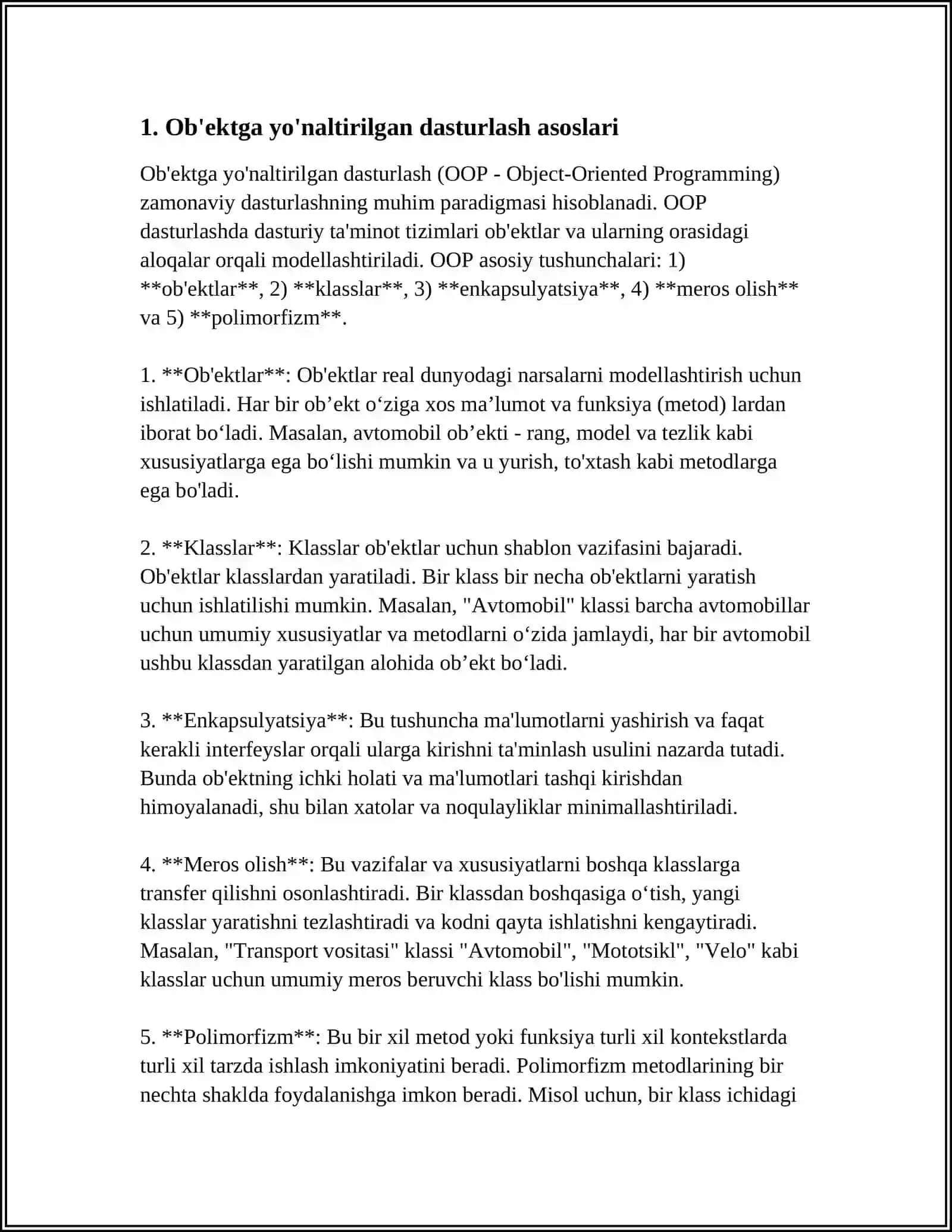 OB'EKTGA YOʻNALTIRILGAN DASTURLASH TIZIMLARIDA STRUKTURAVIY ILOVALARNI YARATISH 4