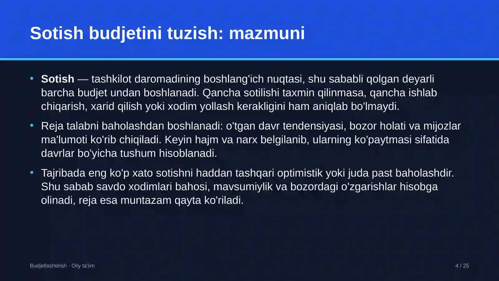 Avtobus parklarida sotish budjetini tuzish 4
