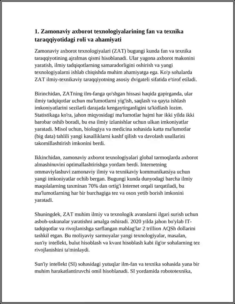ZAMONAVIY AXBOROT TEXNOLOGIYALARI. FAN TEXNIKA TARAQQIYOTIDA AXBOROTLASHTIRISH JARAYONINING RO'LI VA O'RNI 4