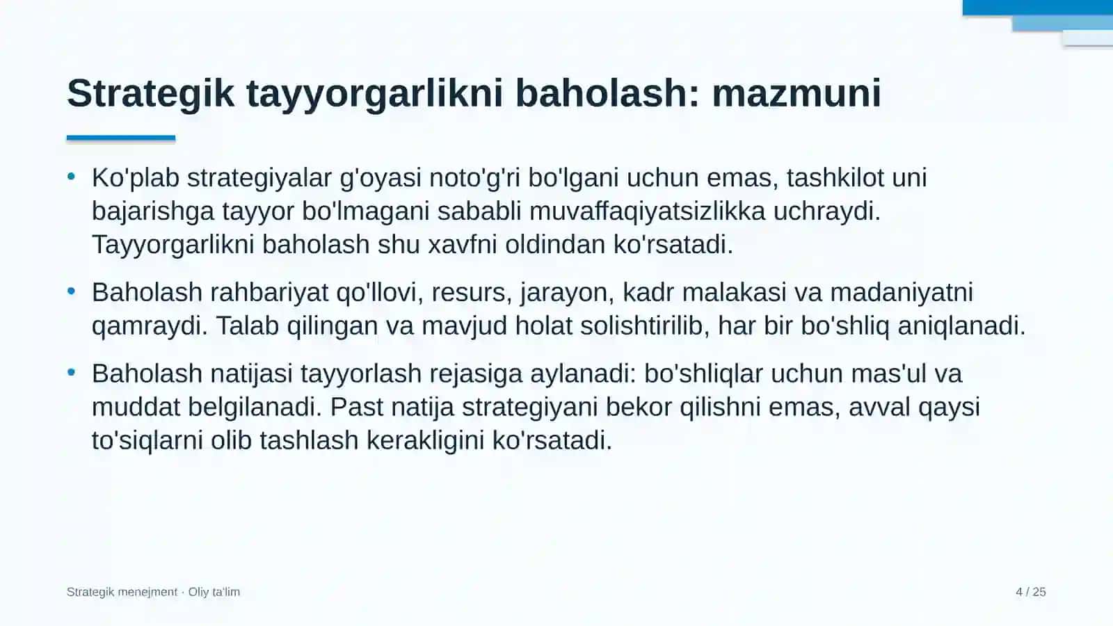 Ehtiyot qismlar do'konlarida strategik tayyorgarlikni baholash 4