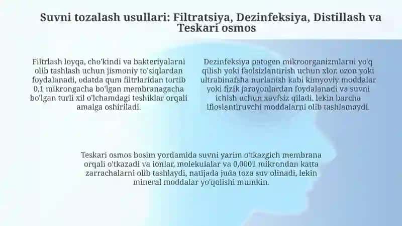 Ichimlik suvi sifatini yaxshilashning asosiy usullari 4