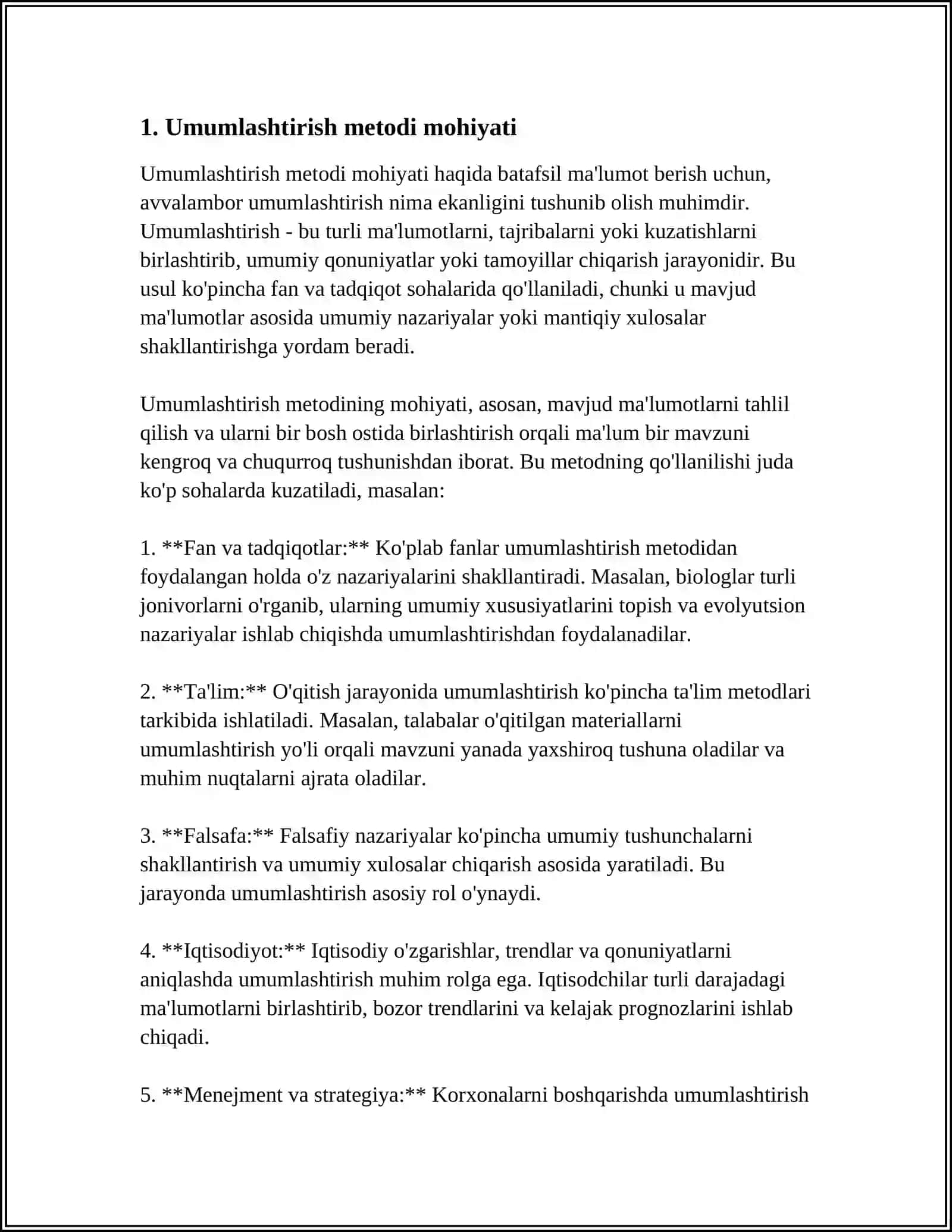 Mavzu: Matematika o'qitishda umumlashtirish metod va uni ahamiyati 4