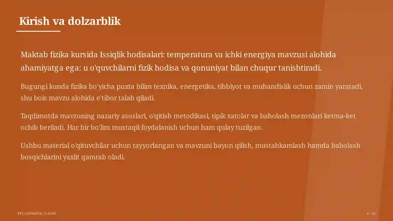 Issiqlik hodisalari: temperatura va ichki energiya (8-sinf) 4