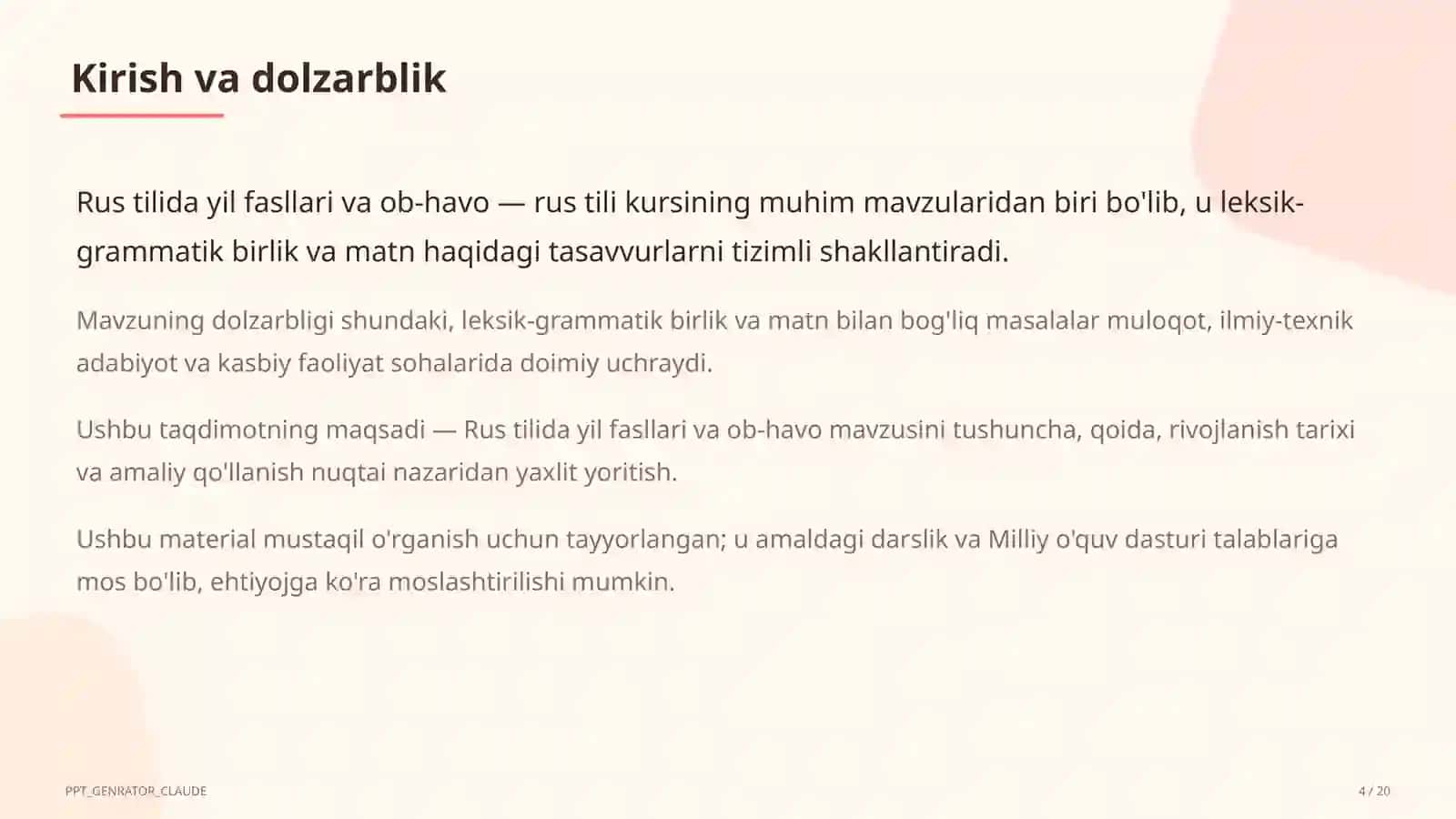 Rus tilida yil fasllari va ob-havo (4-sinf) 4