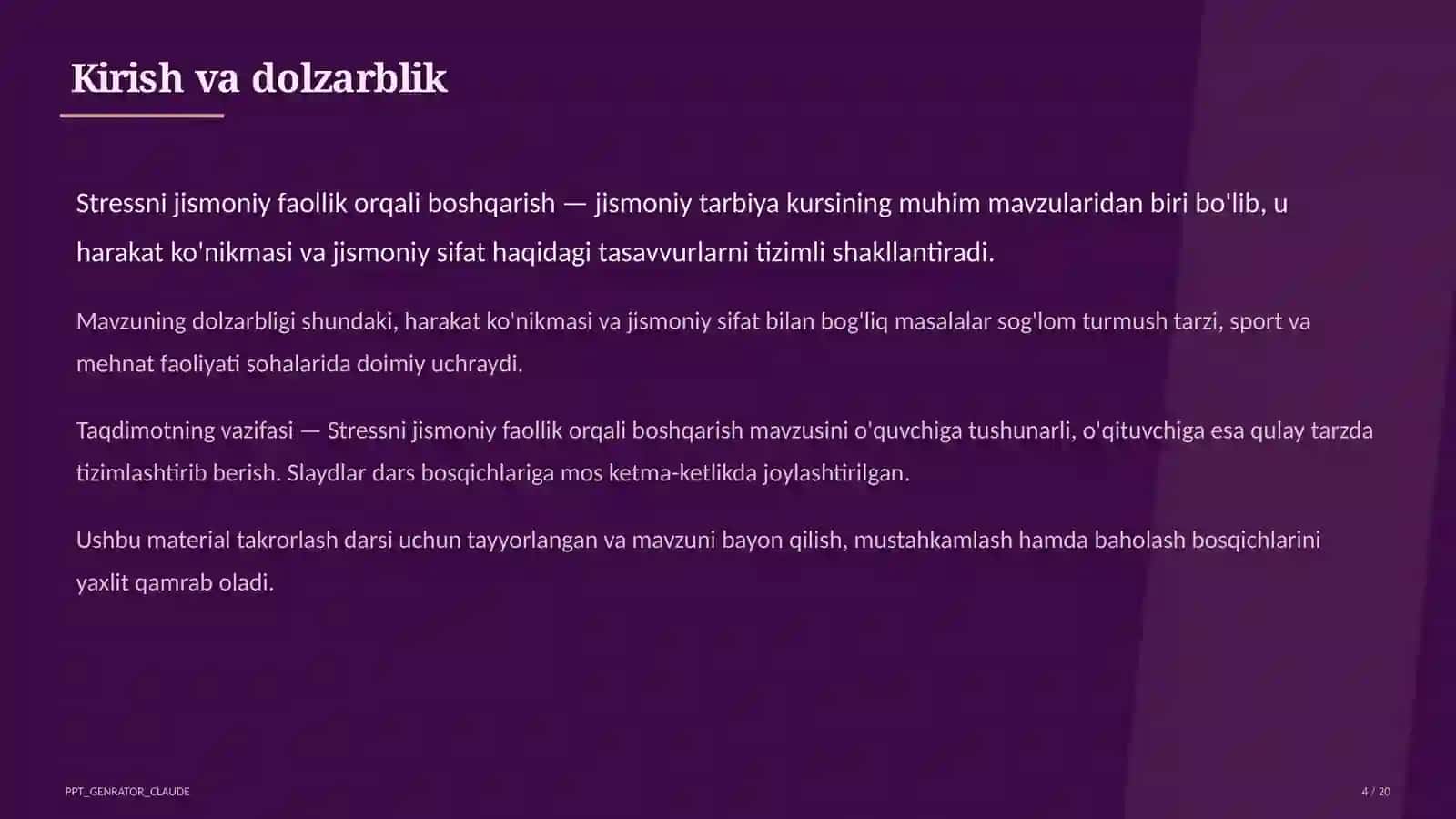 Stressni jismoniy faollik orqali boshqarish (11-sinf) 4