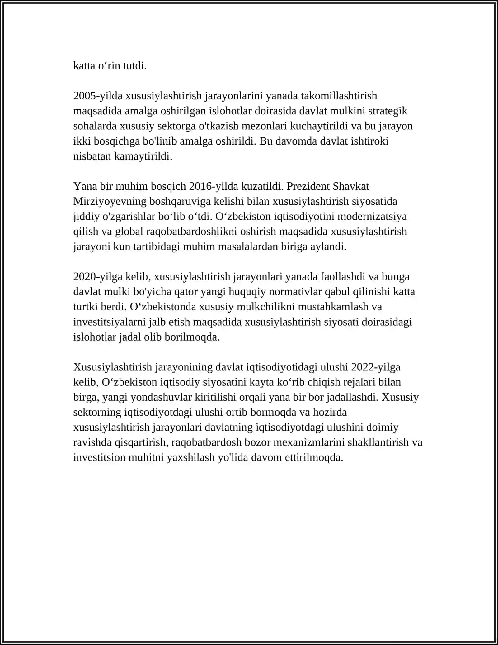 Xususiylashtirish siyosati va uning iqtisodiyotdagi o‘rni 4