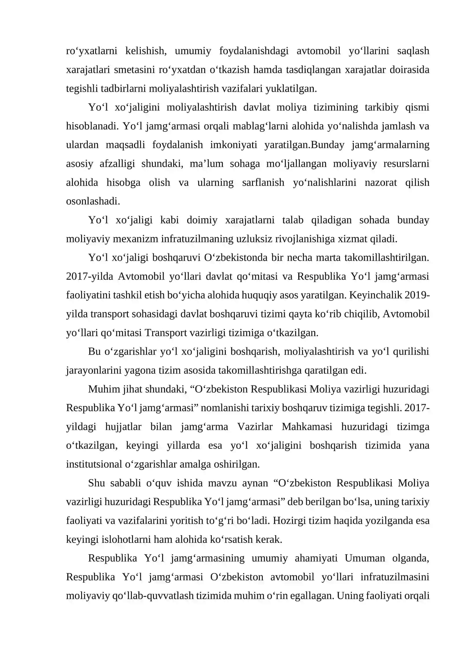 O‘ZBEKISTON RESPUBLIKASI MOLIYA VAZIRLIGI HUZURIDAGI RESPUBLIKA YO‘L JAMG’ARMASI. 4