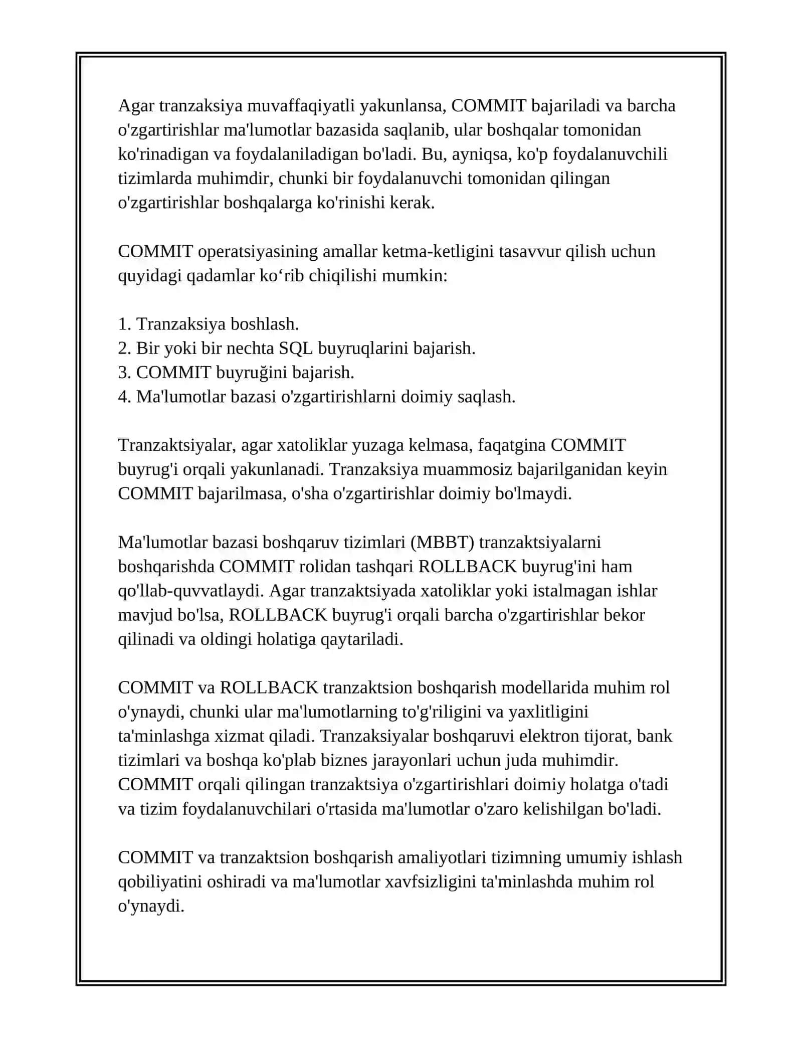 TRANZAKSIYALATNI BOSHQARISH (COMMIT, ROLLBACK) 4