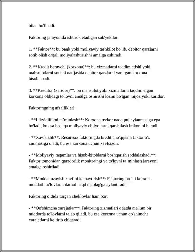 DEBITOR QARZLARNI FAKTORING QILISH VA HISOBGA OLISH 4