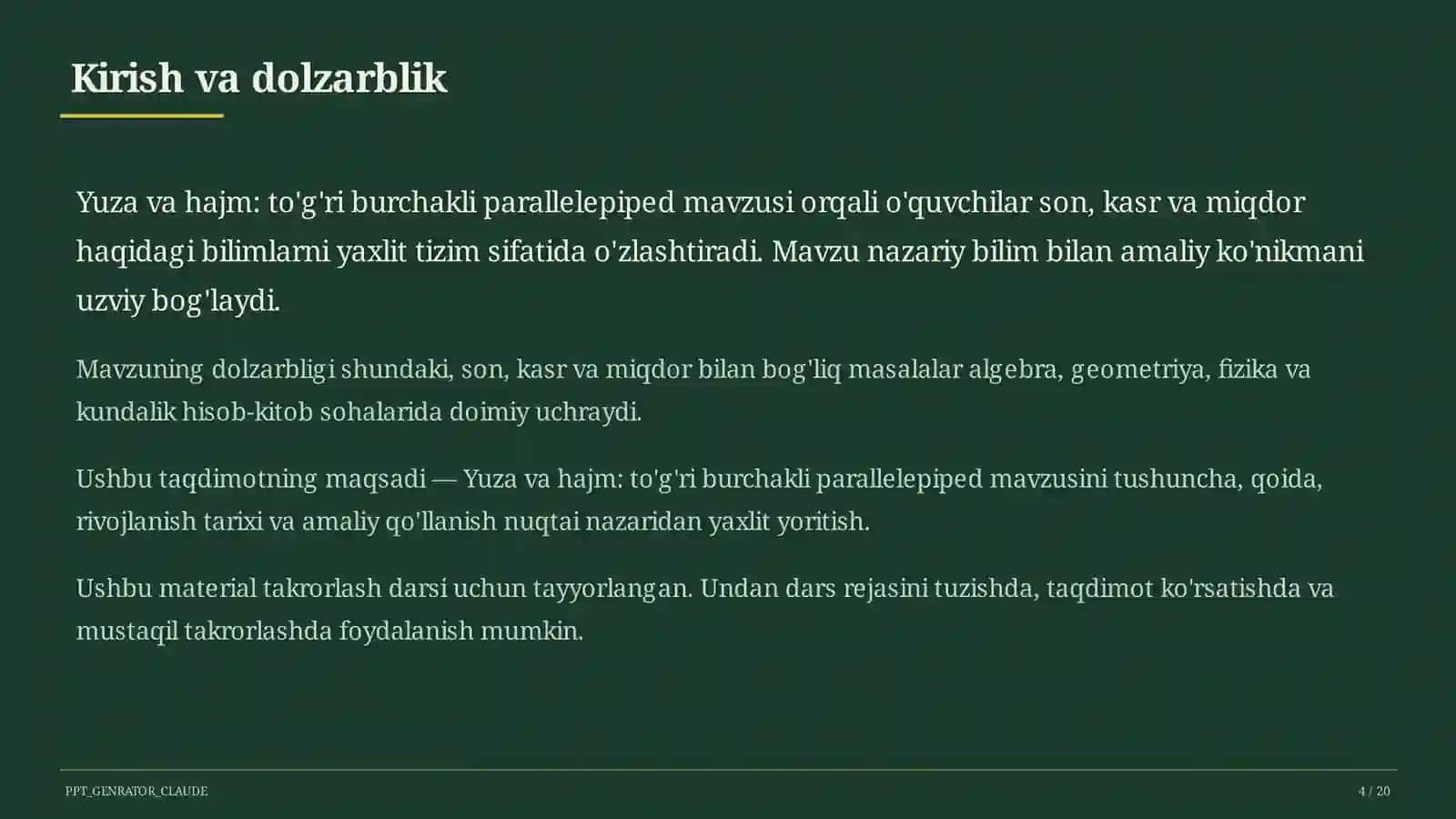 Yuza va hajm: to'g'ri burchakli parallelepiped (5-sinf) 4