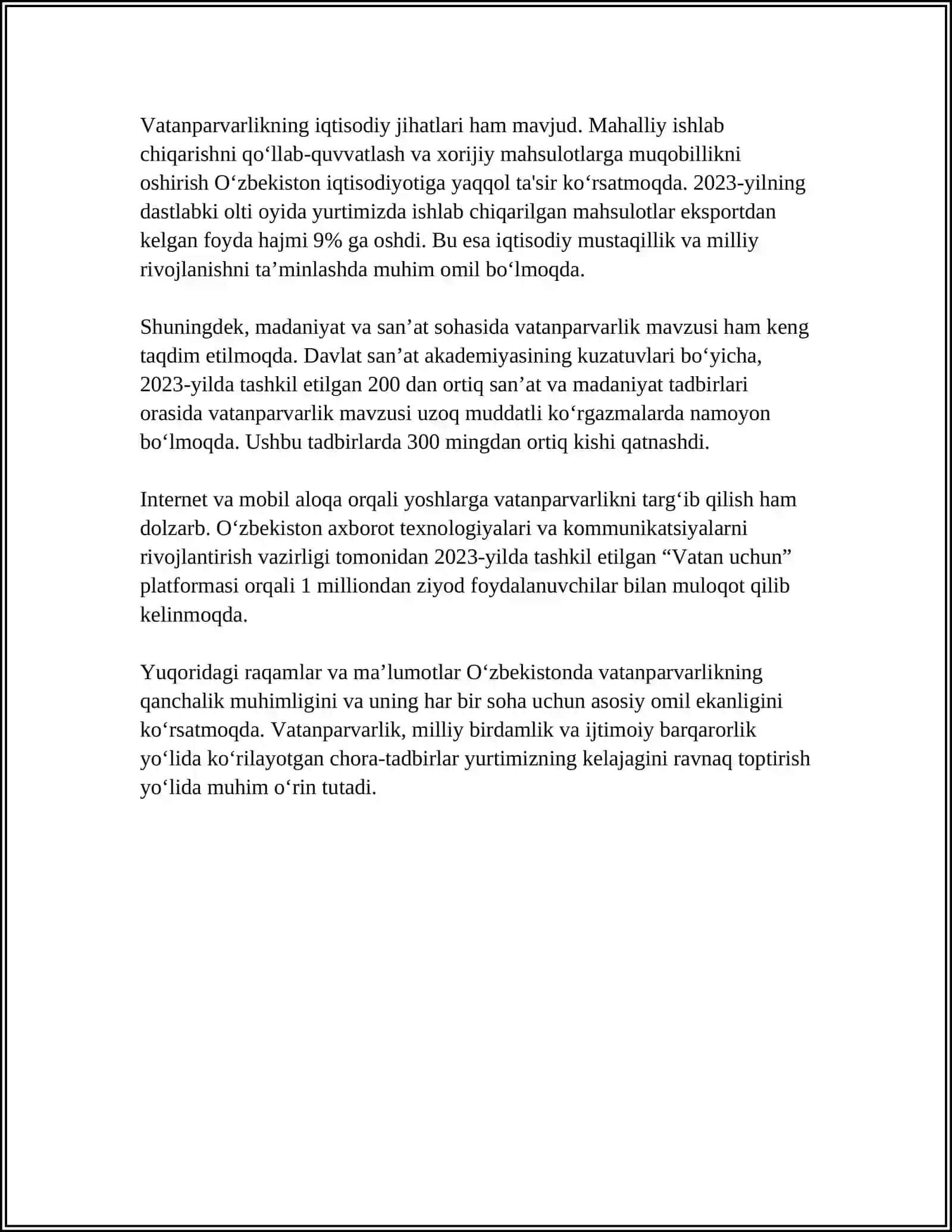 MUSTAQIL ISH Mavzu: VATAN VA VATANPARVARLIK TURKUMIGA TARBIYAVIY TADBIRLAR 4