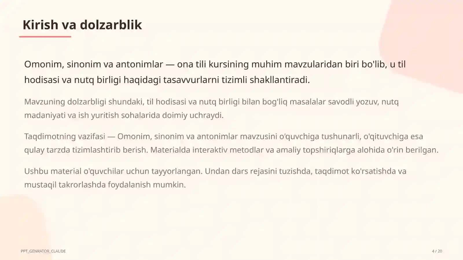 Omonim, sinonim va antonimlar (5-sinf) 4