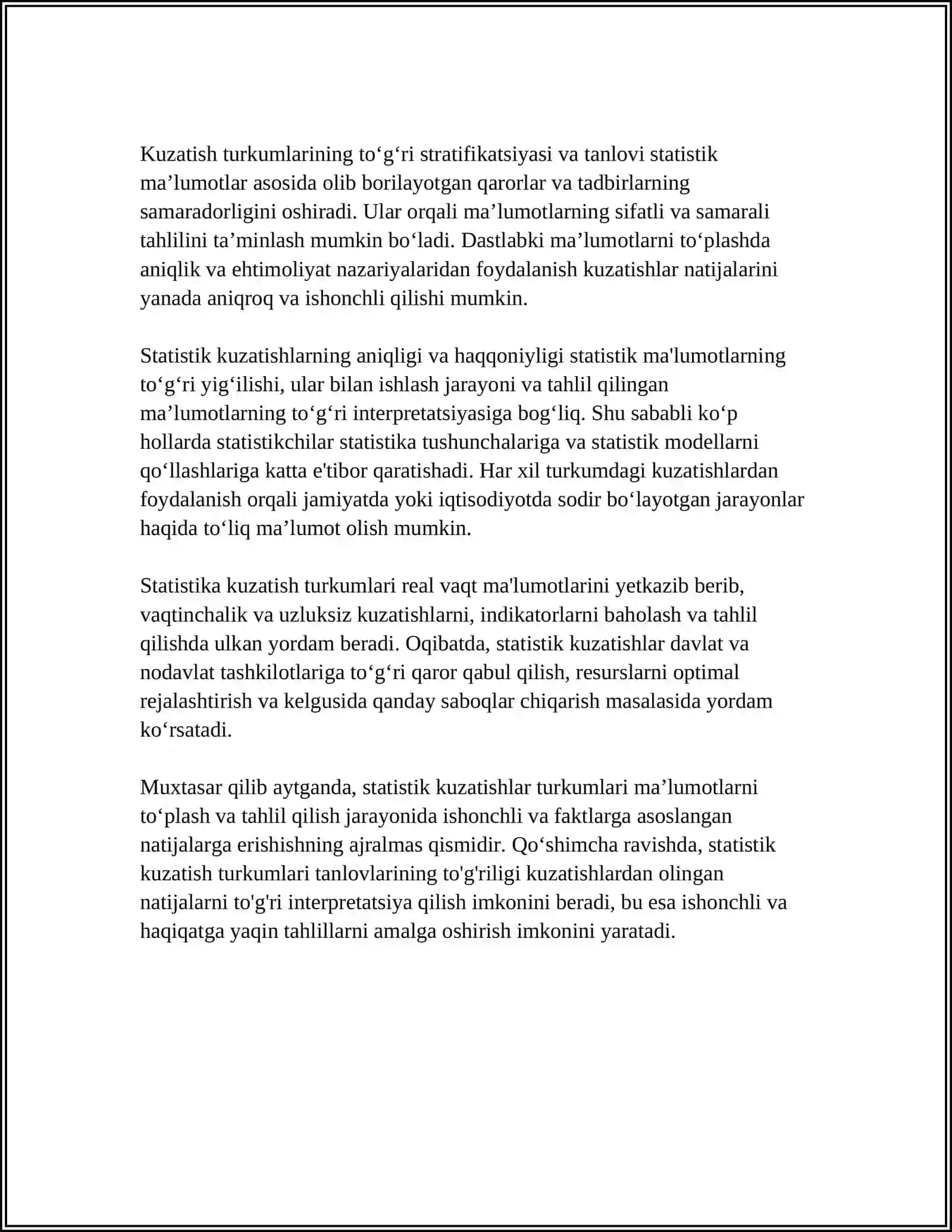 STATISTIK KUZATISHNING DASTURIY-USLUBIY VA TASHKILIY MASALALARI 4