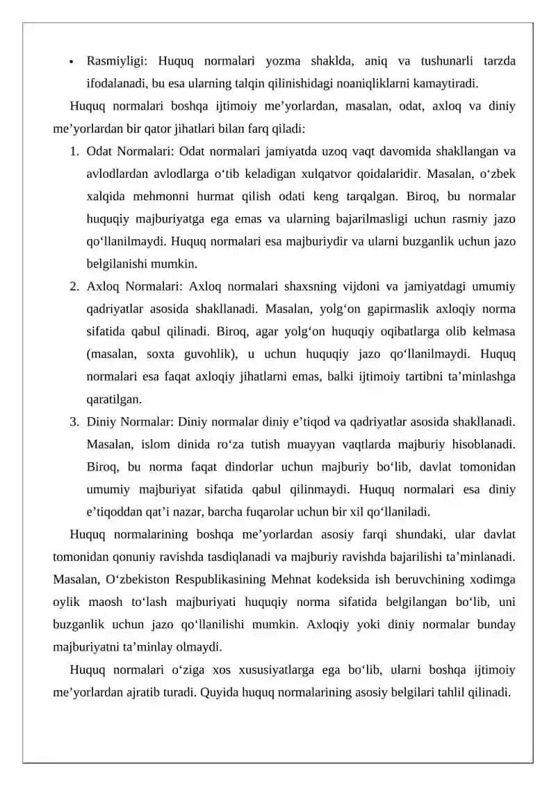 Huquq normalari tushunchasi, belgilari 4