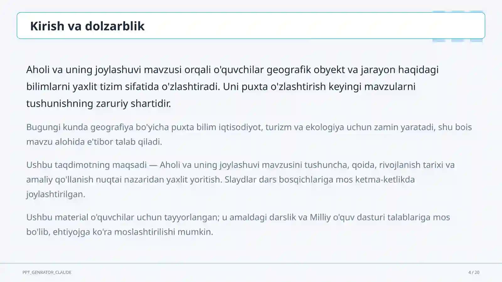 Aholi va uning joylashuvi (6-sinf) 4