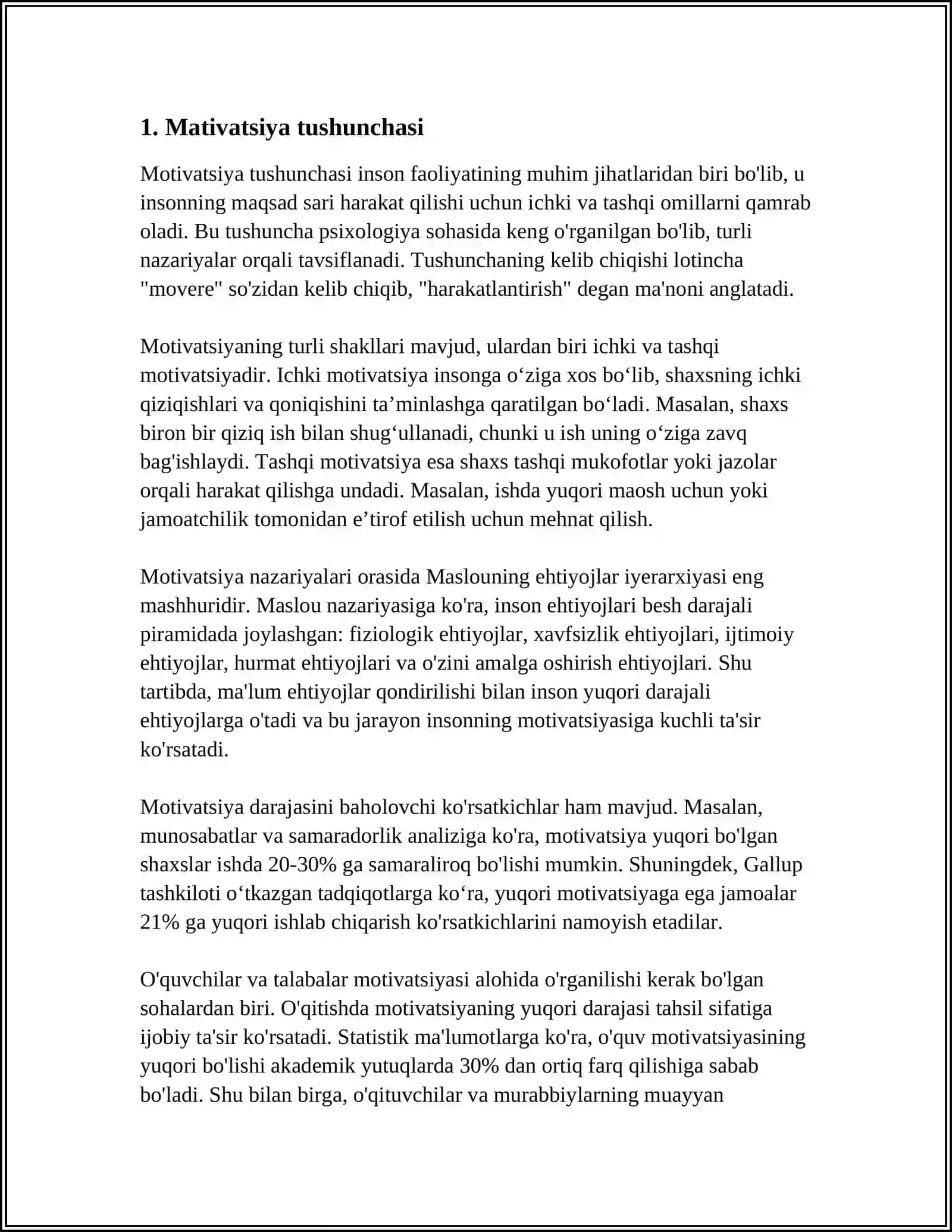 SHET EL PISIXOLOGIYASI MATIV HAM MATIVATSIYA MASHQALASI 4