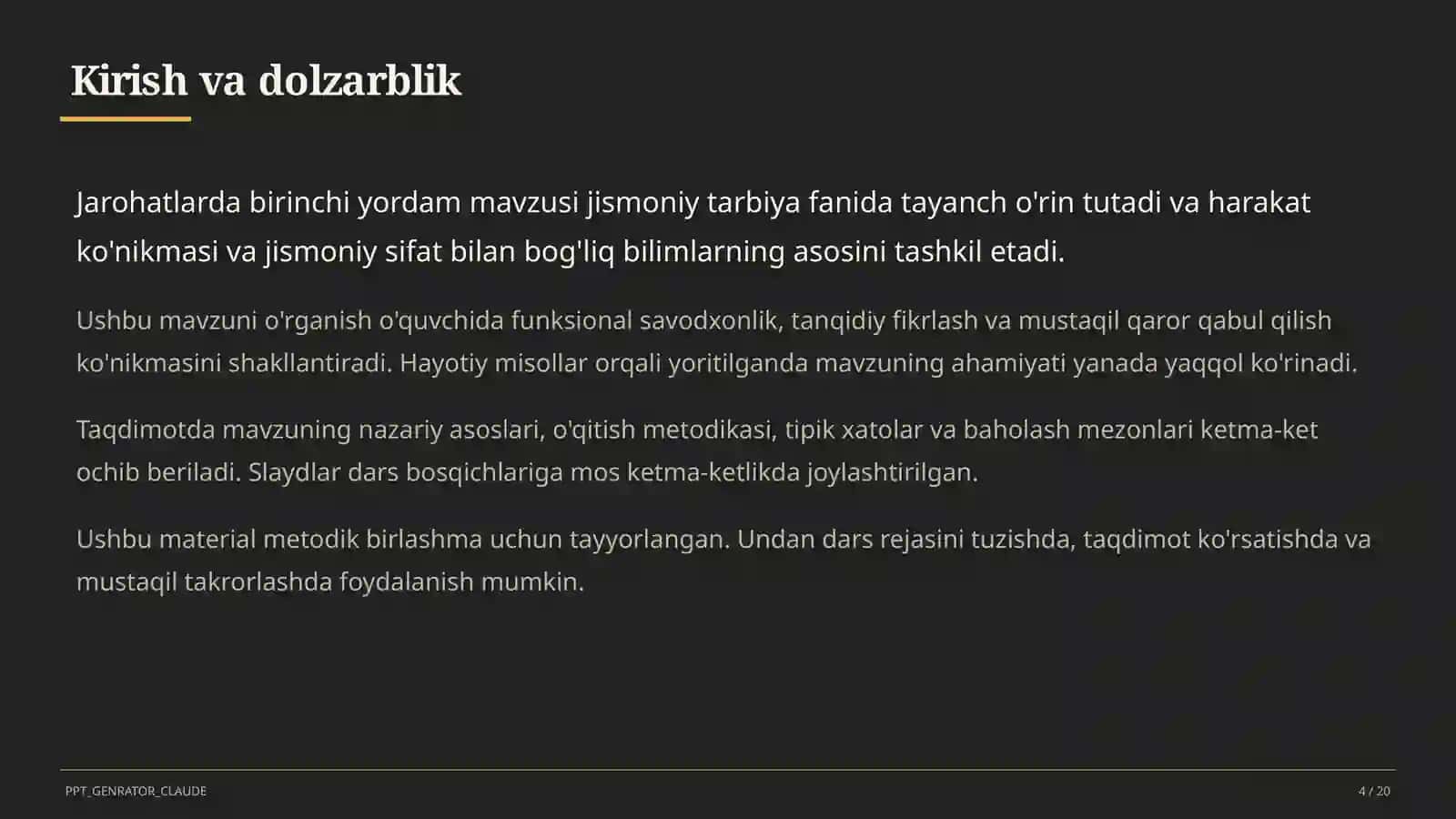 Jarohatlarda birinchi yordam (9-sinf) 4