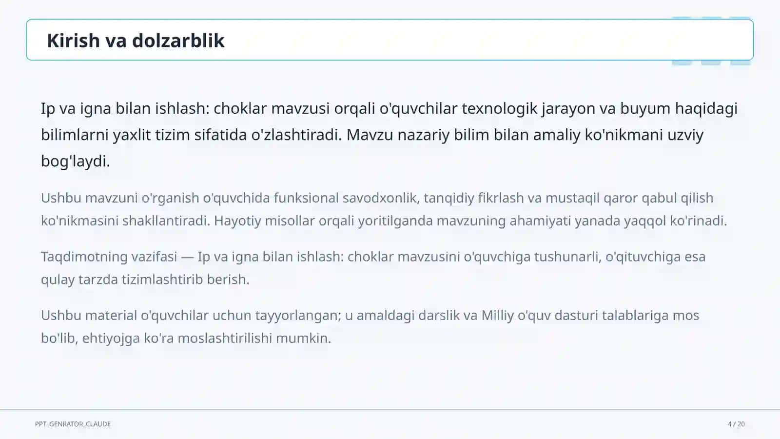 Ip va igna bilan ishlash: choklar (3-sinf) 4