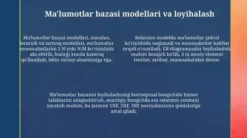 Maʼlumotkar bazasini shakllantirish texnologiyasi 4