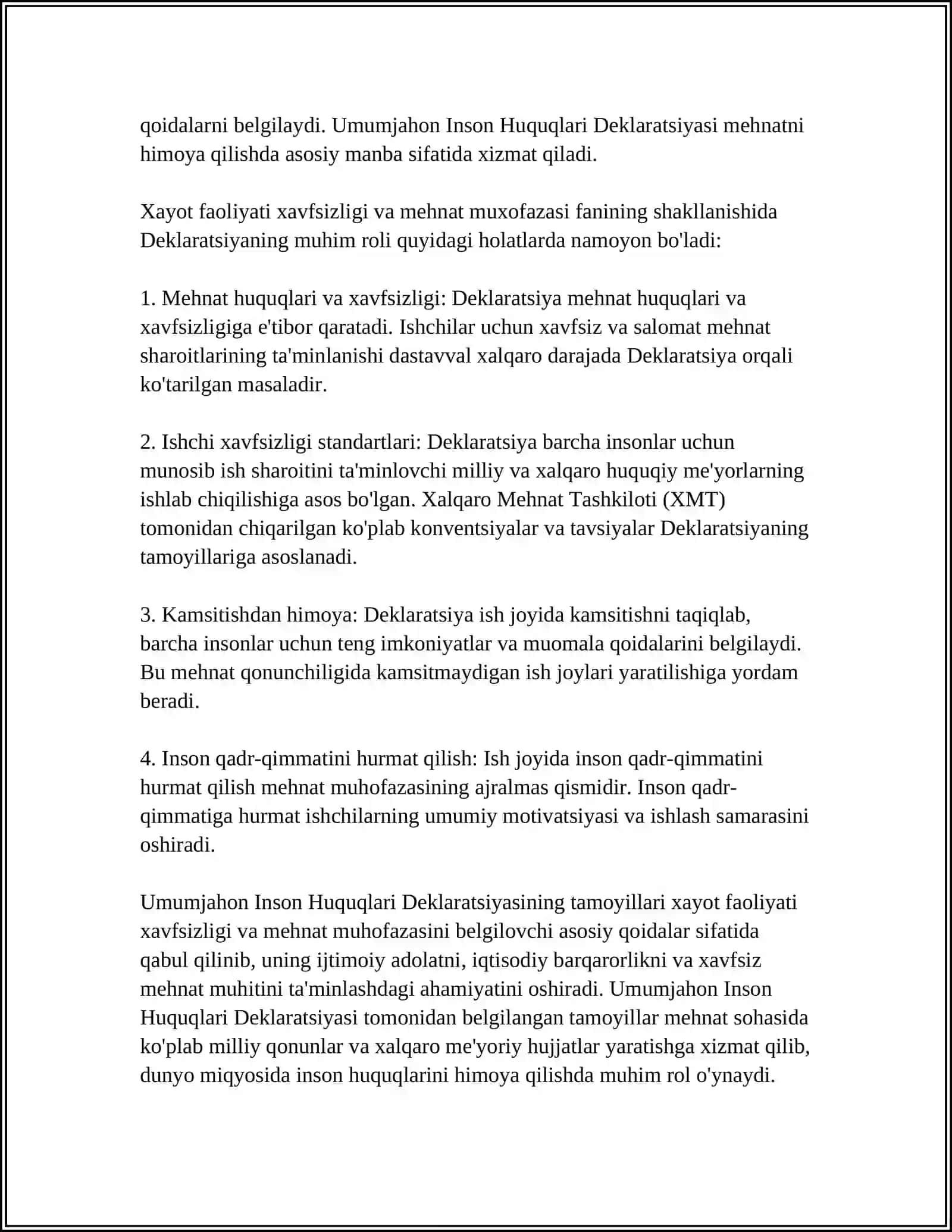 XAYOT FAOLYATI XAVFSIZLIGI VA MEHNAT MUXOFAZASI' PREDMETI 4