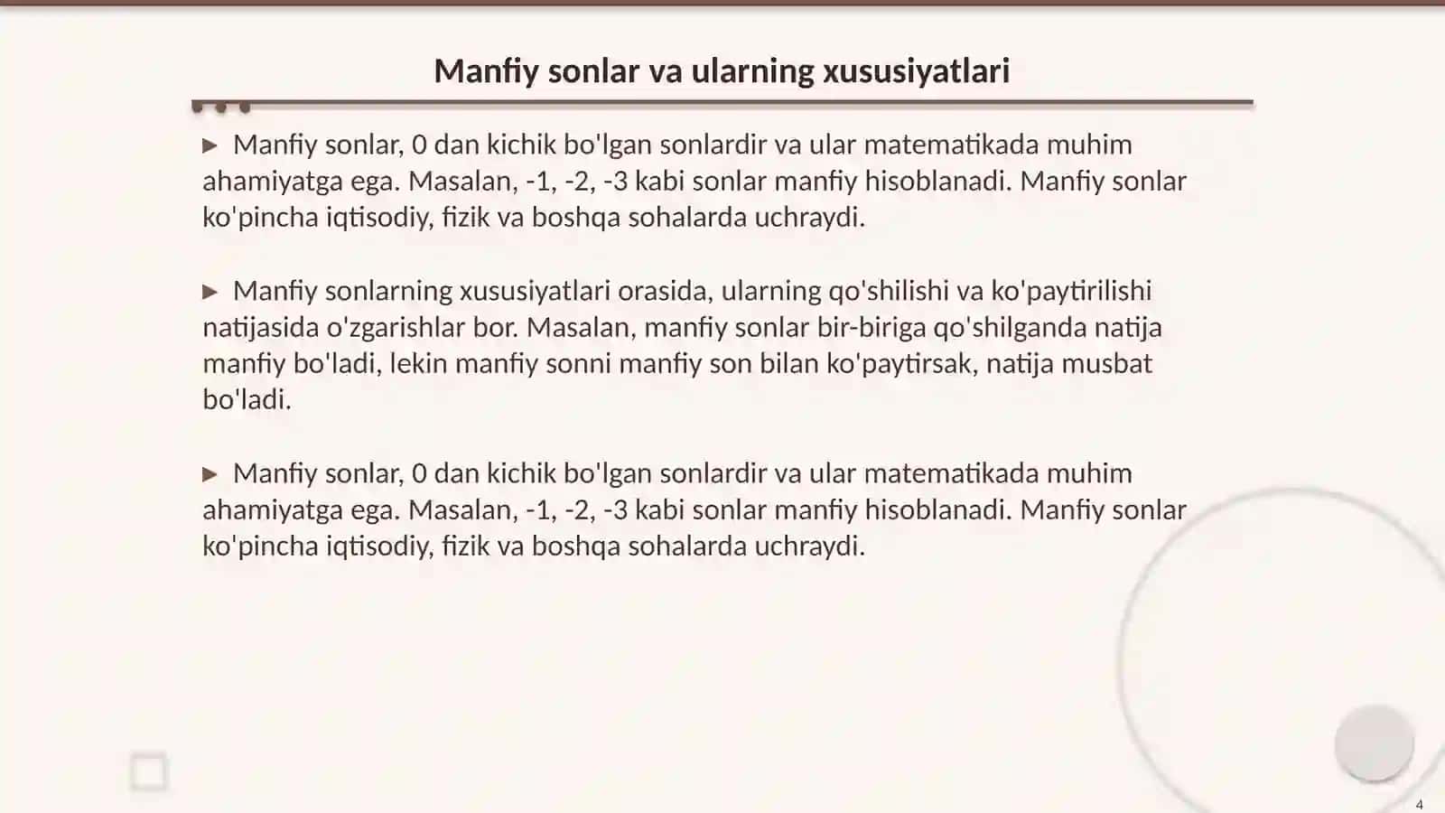 Kasr va manfiy son tushunchasi va unga oid misollar va masalalar 4