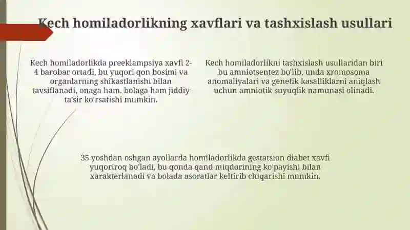 Homiladorlikni kechki muddatlarda aniqlash va homiladorlikni parvarish qilish 4