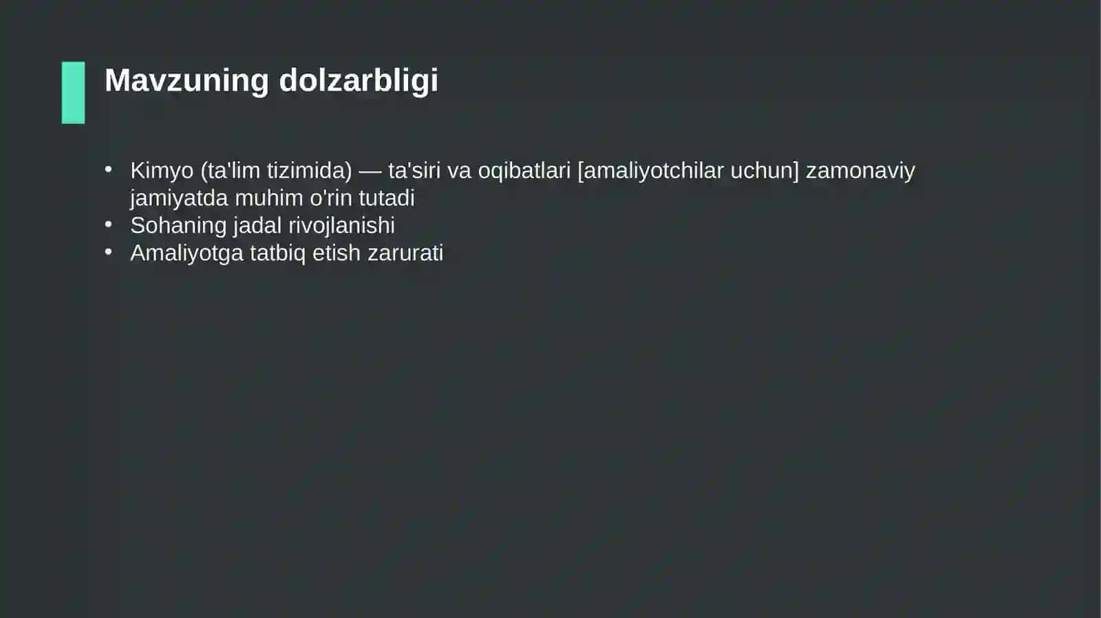 Kimyo (ta'lim tizimida) — ta'siri va oqibatlari [amaliyotchilar uchun] 4