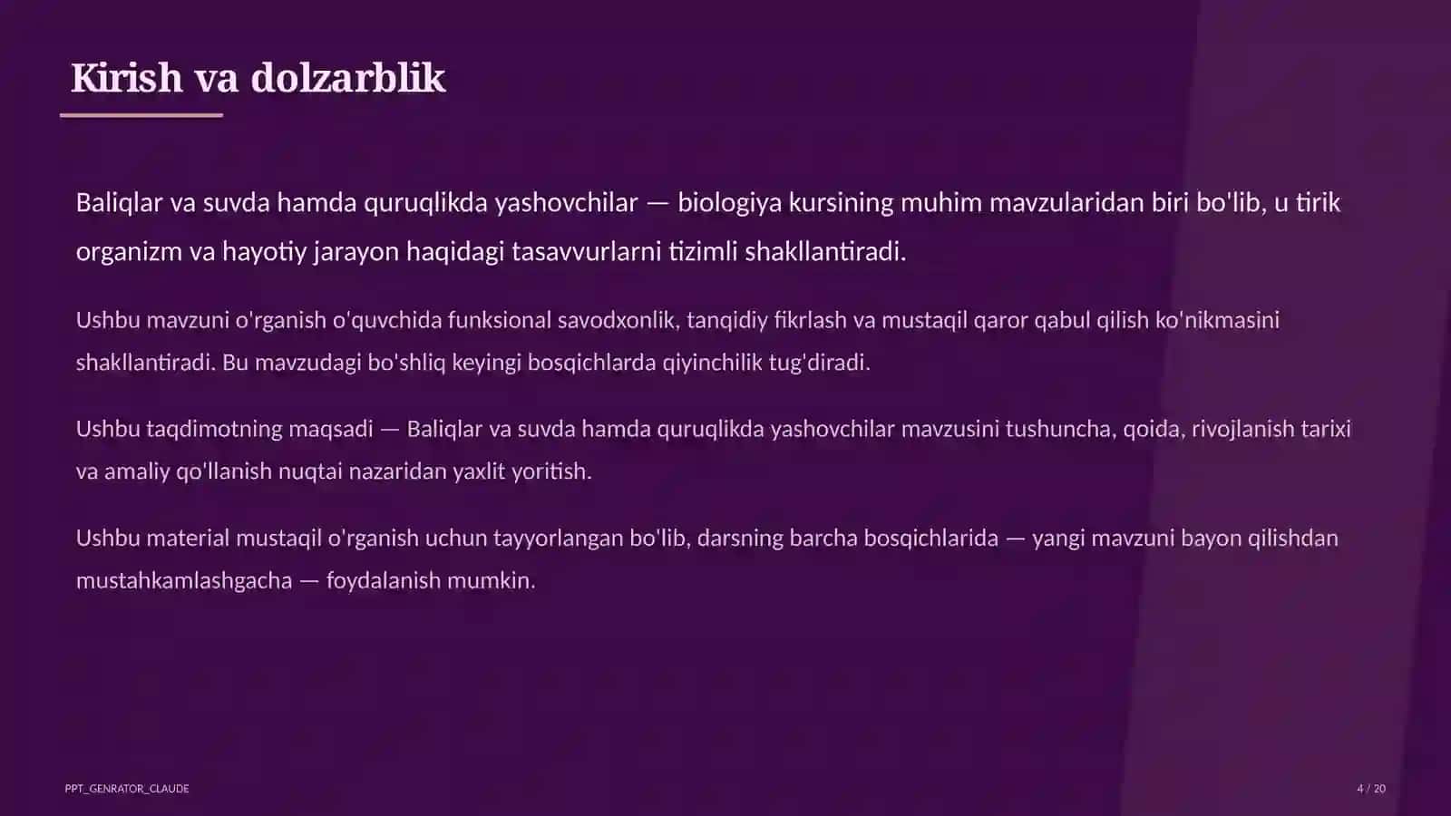 Baliqlar va suvda hamda quruqlikda yashovchilar (7-sinf) 4
