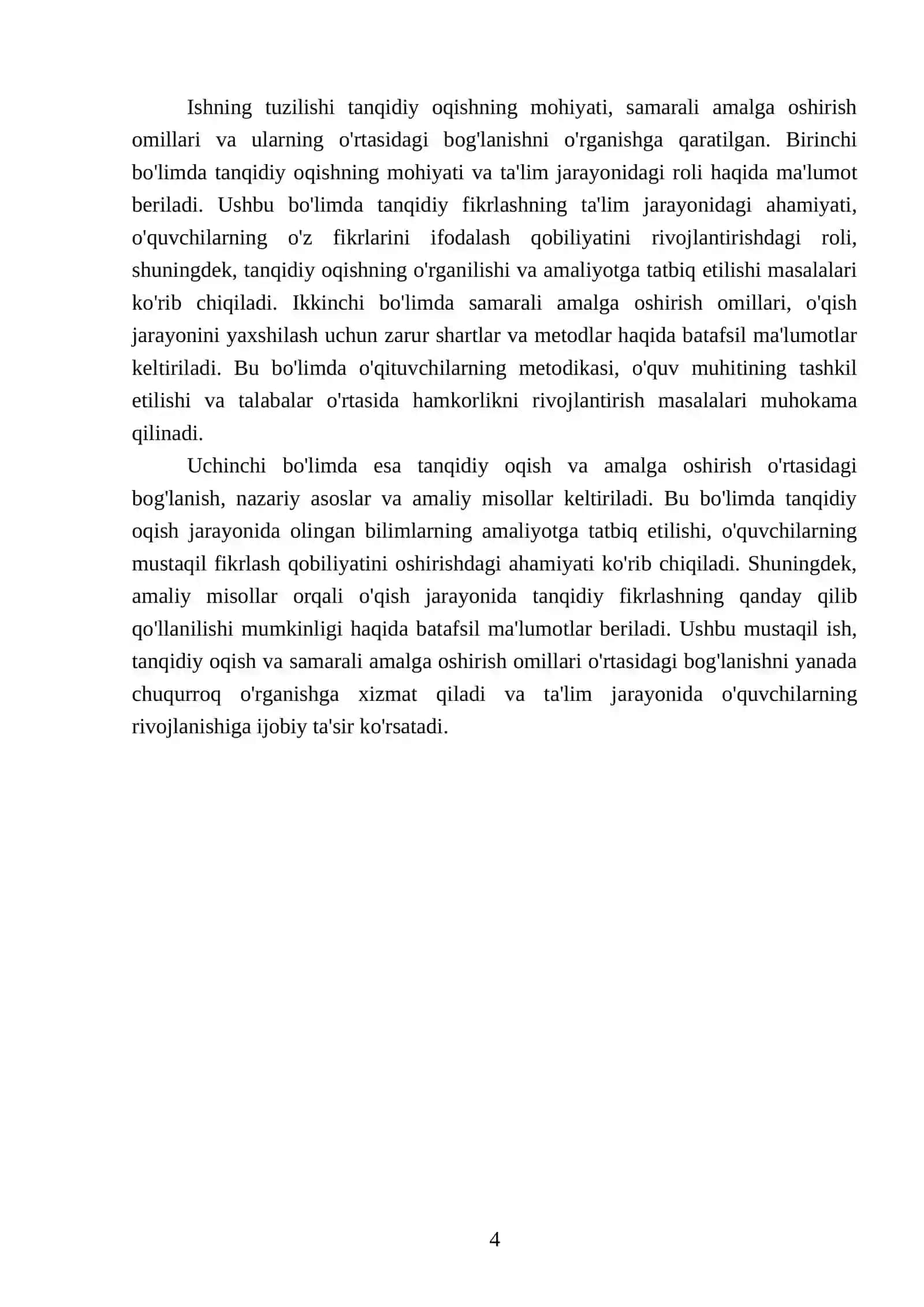 Tanqidiy oqish va samarali amalga oshirish omillari mustaqil ish 4