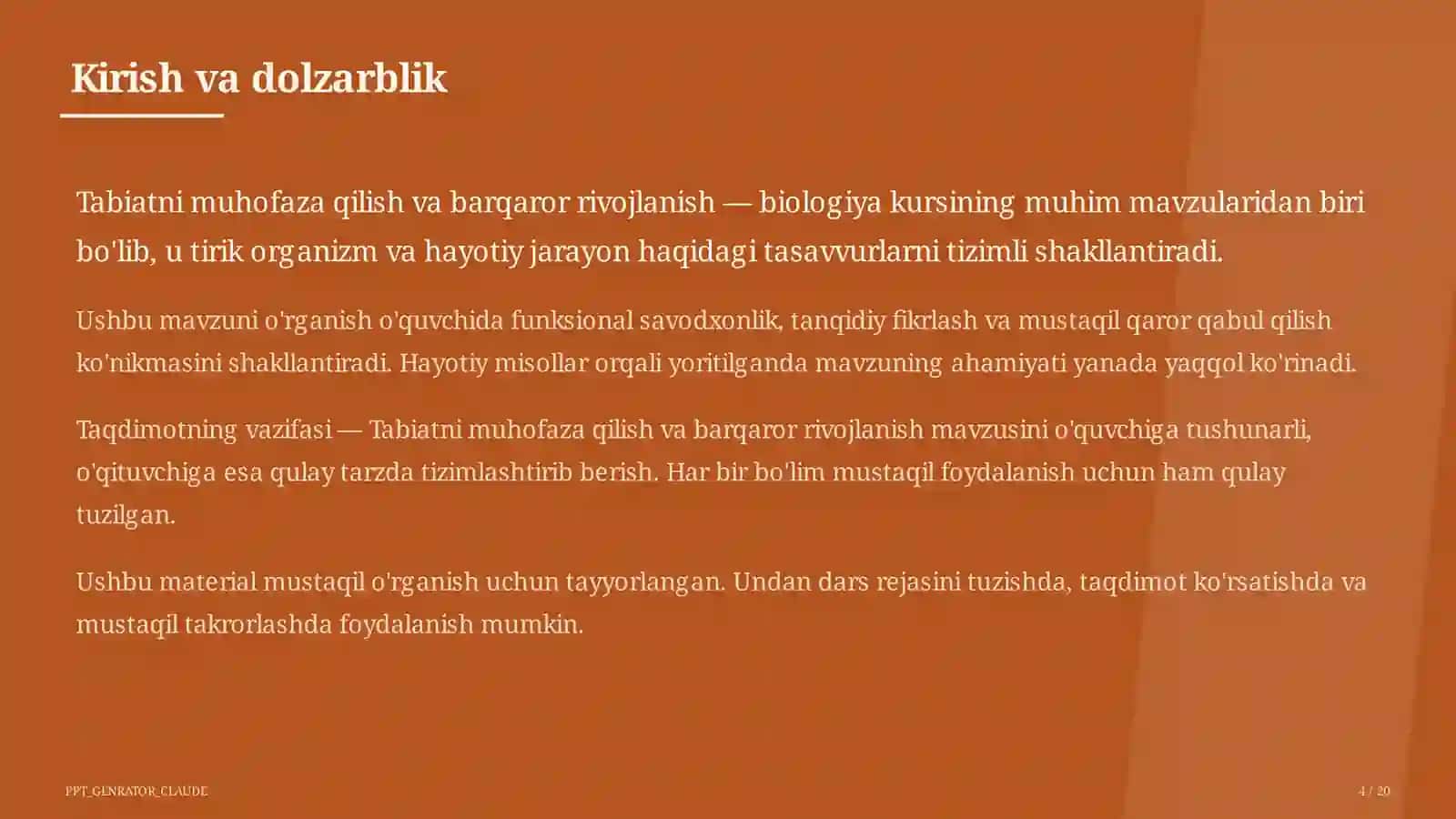 Tabiatni muhofaza qilish va barqaror rivojlanish (11-sinf) 4