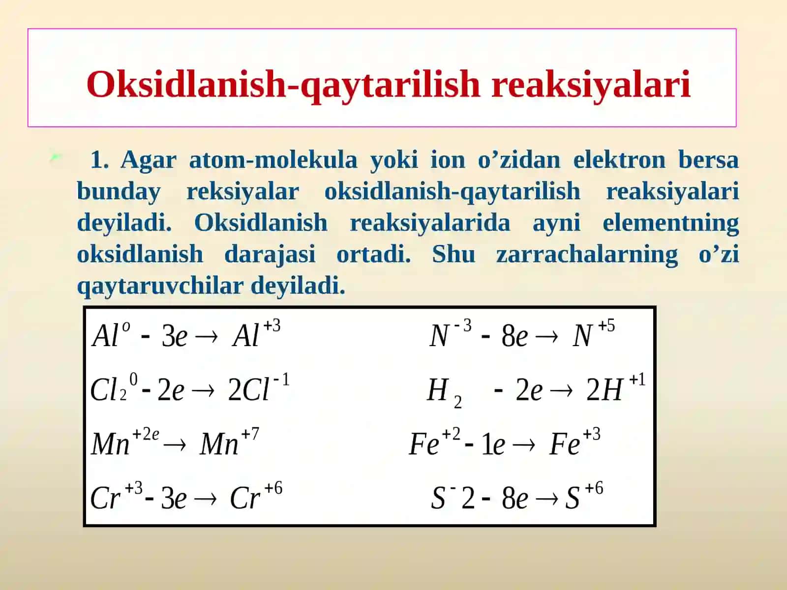 Oksidlanish-qaytarilish reaktsiyalari va ularning analizdagi ahamiyati 4