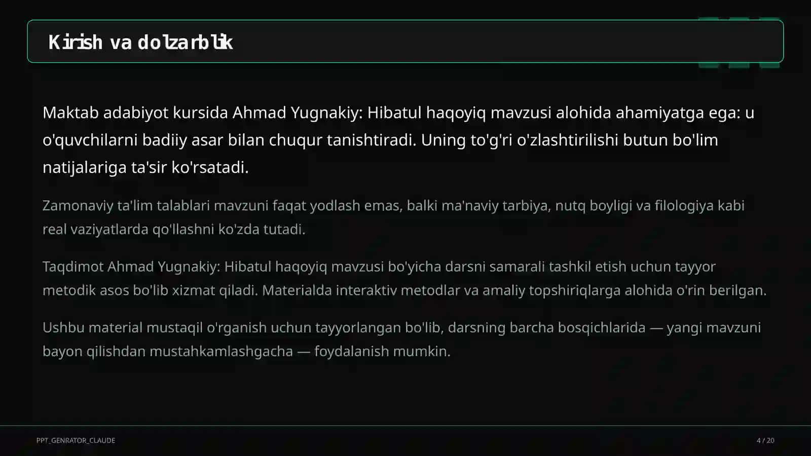 Ahmad Yugnakiy: Hibatul haqoyiq (7-sinf) 4