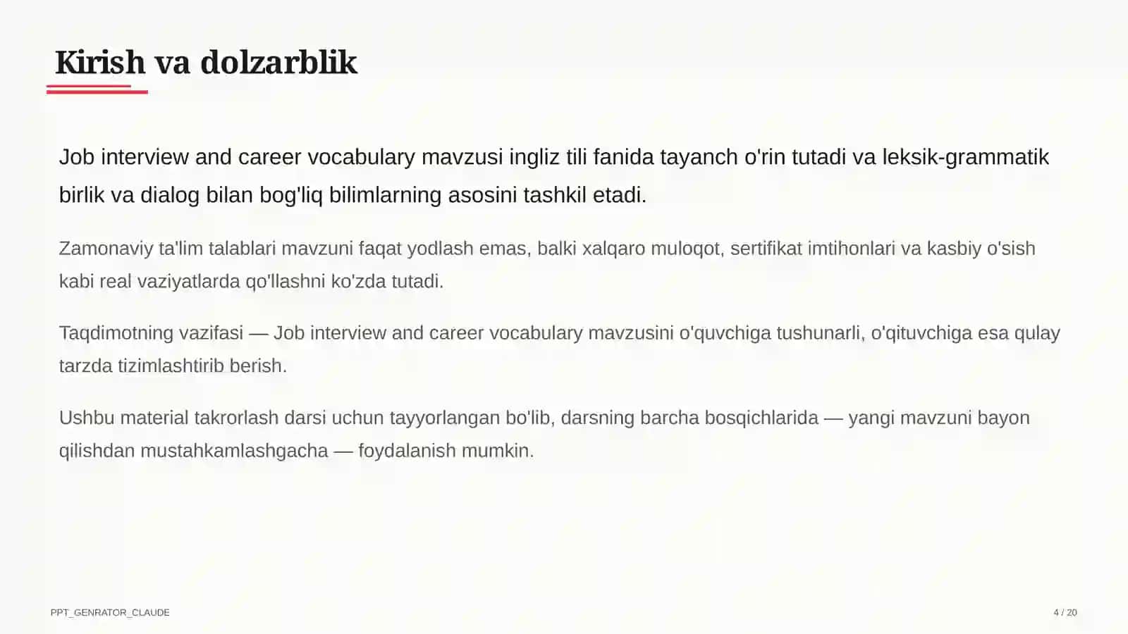 Job interview and career vocabulary (11-sinf) 4