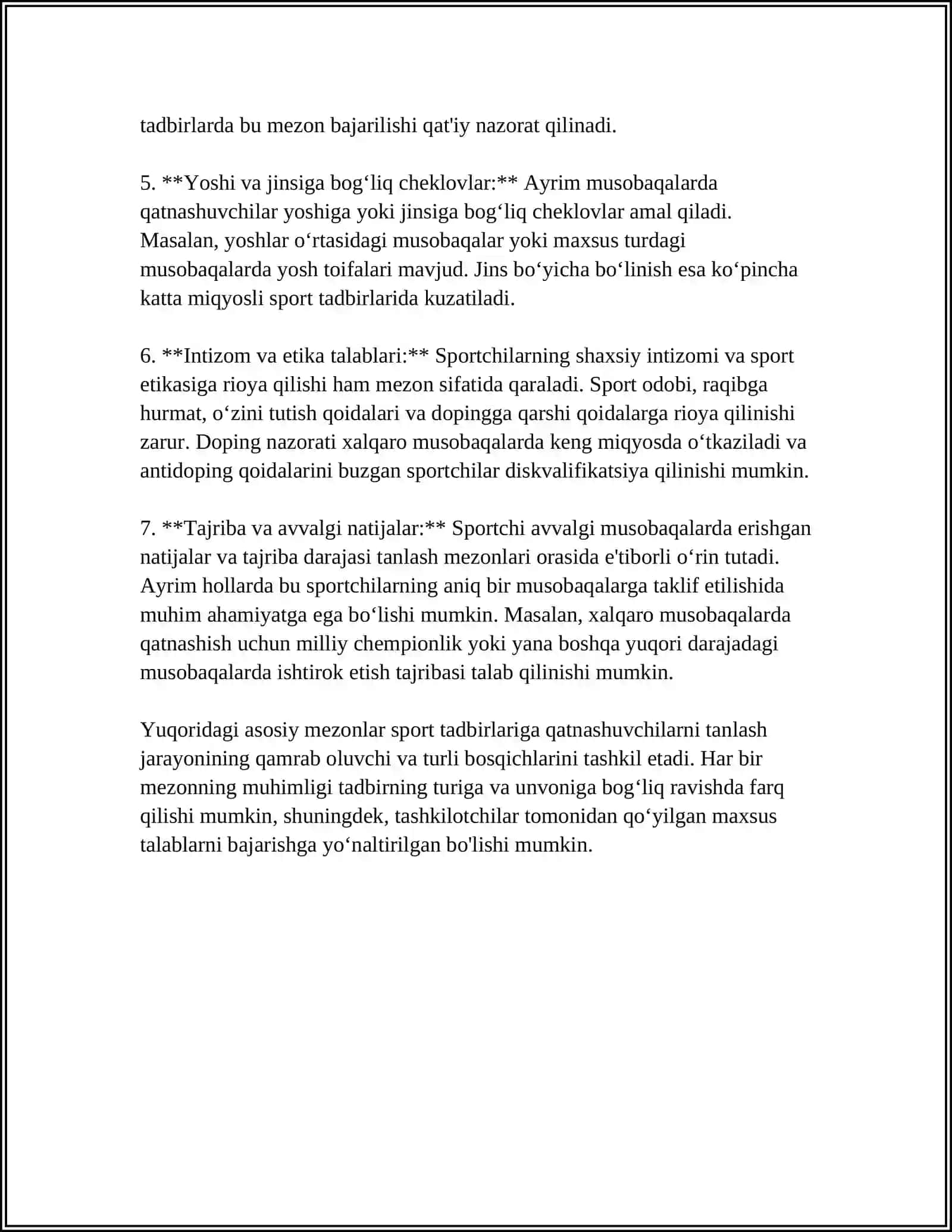 SPORT TADBIRLARIGA QATNASHUVCHILARNI TANLASH VA YOLLASH 4