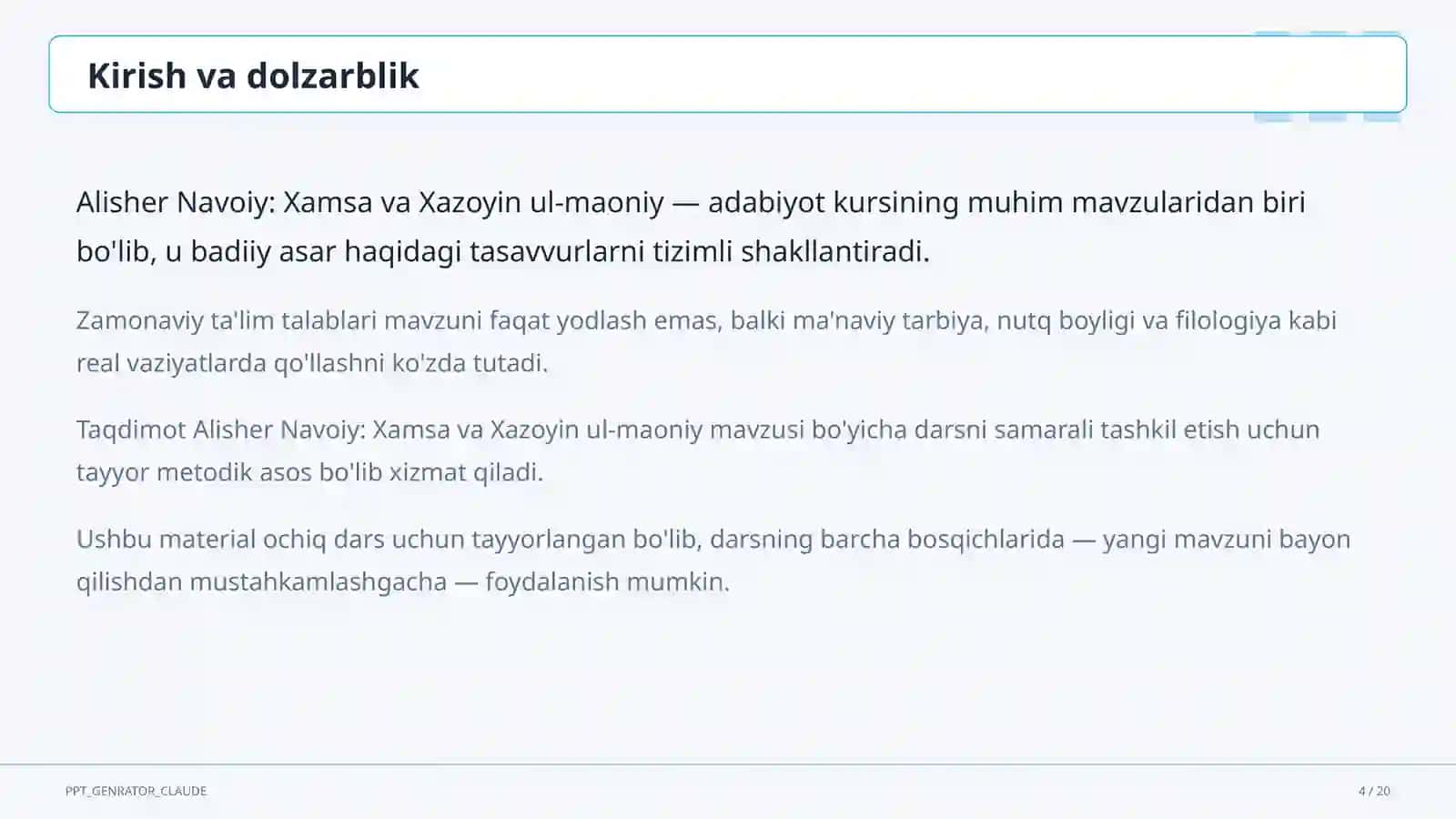 Alisher Navoiy: Xamsa va Xazoyin ul-maoniy (9-sinf) 4