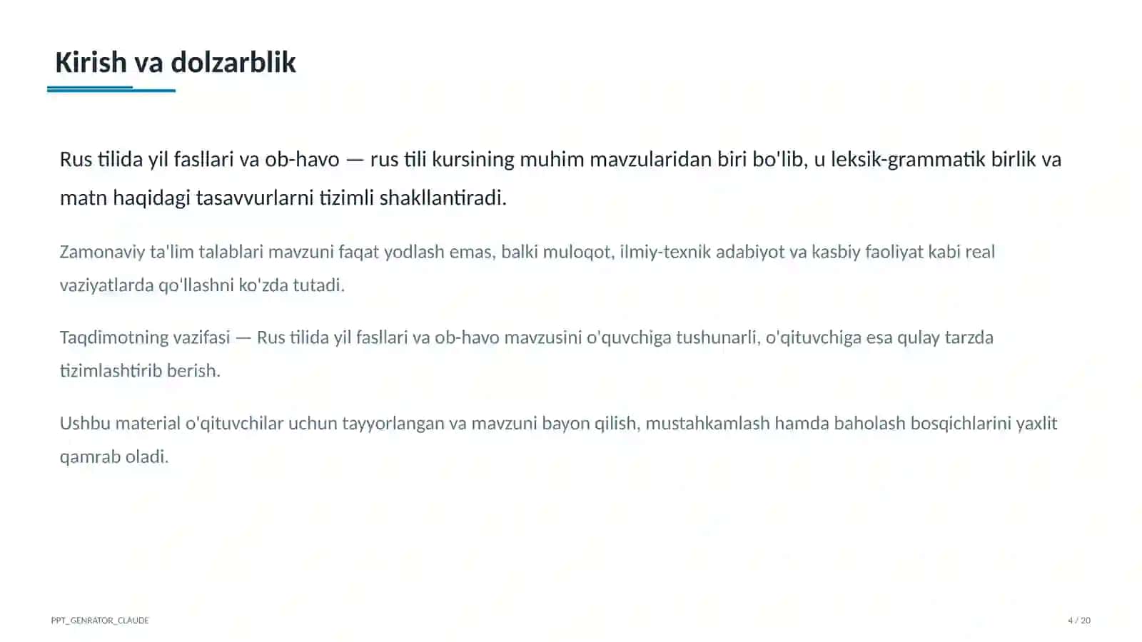 Rus tilida yil fasllari va ob-havo (4-sinf) 4