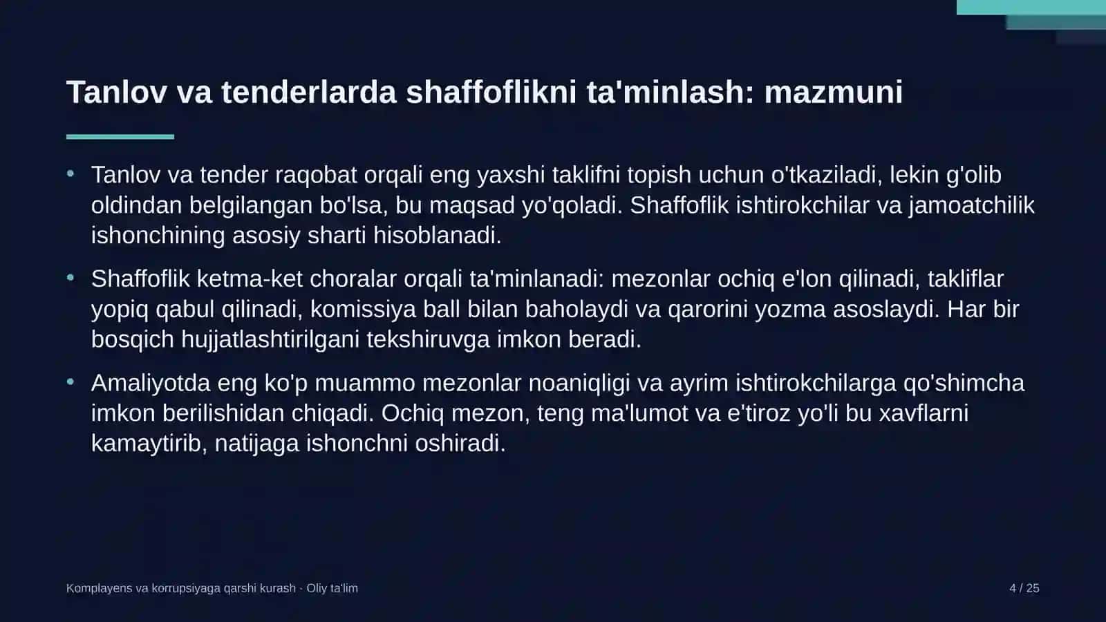 tom yopish ishlarida tanlov va tender jarayonlarida shaffoflikni ta'minlash 5656 4