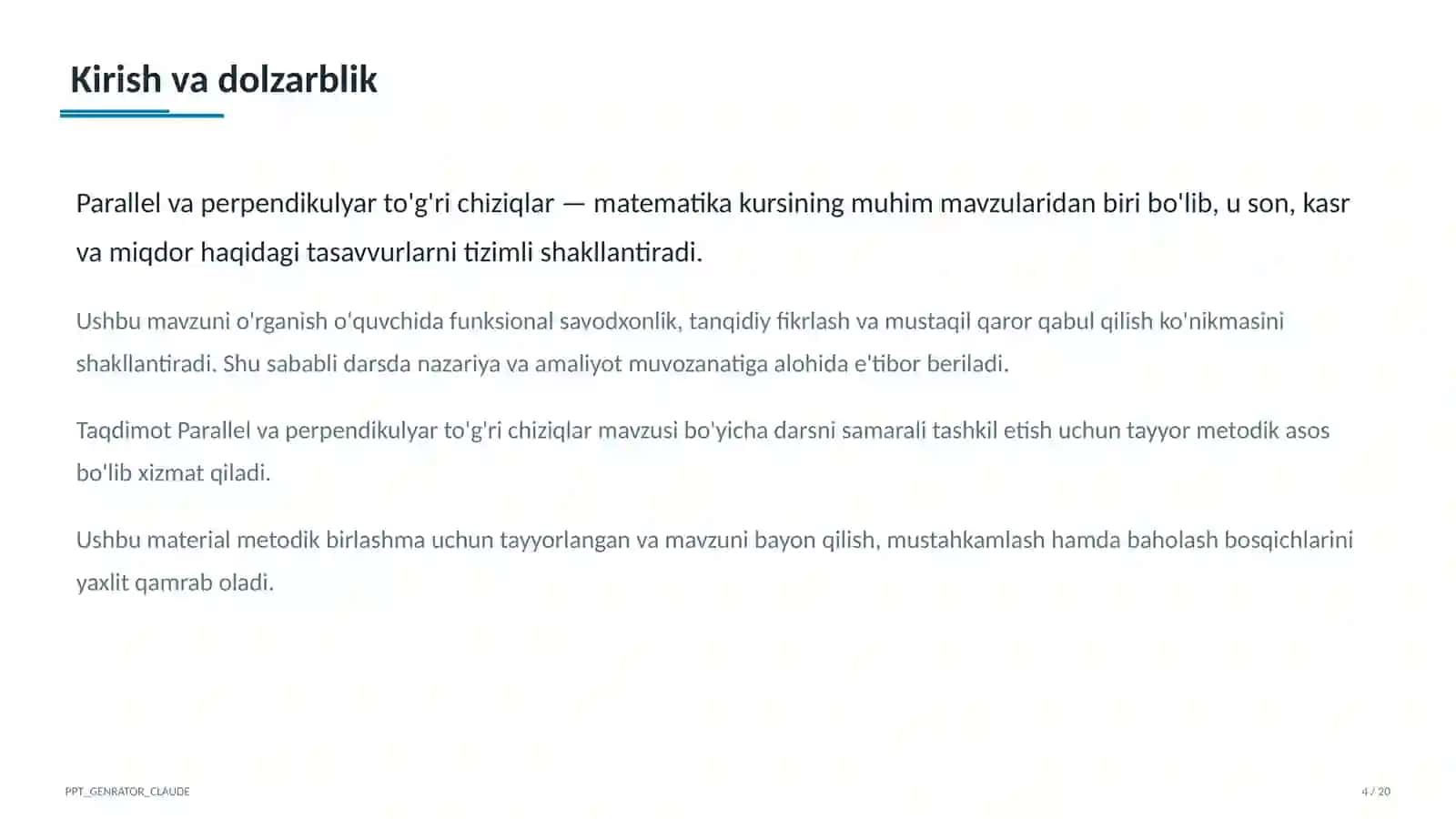 Parallel va perpendikulyar to'g'ri chiziqlar (6-sinf) 4