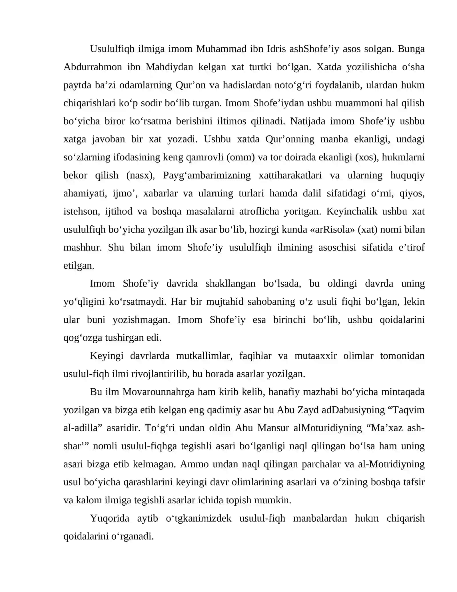 Usulul-fiqh ilmi, rivojlanish tarixi va yoʻnalishlari 4