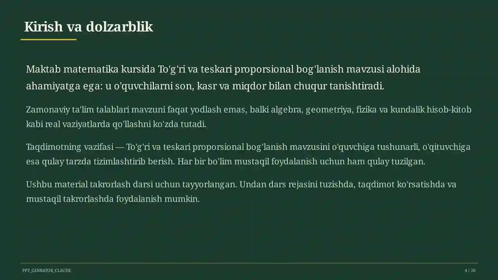 To'g'ri va teskari proporsional bog'lanish (6-sinf) 4