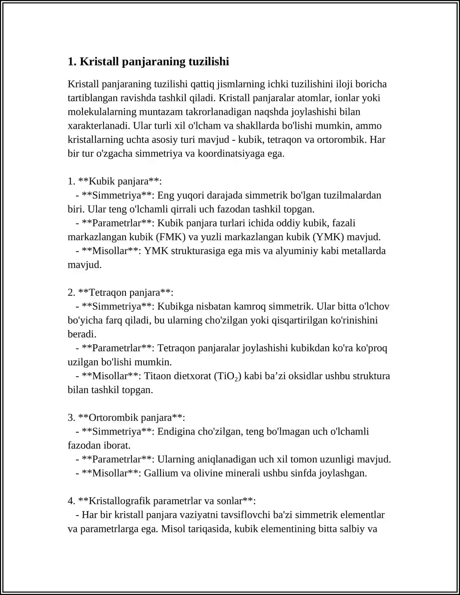 KRISTALL PANJARANING NUGSONLARI VA ULAMING MATERIALLAMING XOSSALARIGA TA' SIRI 4