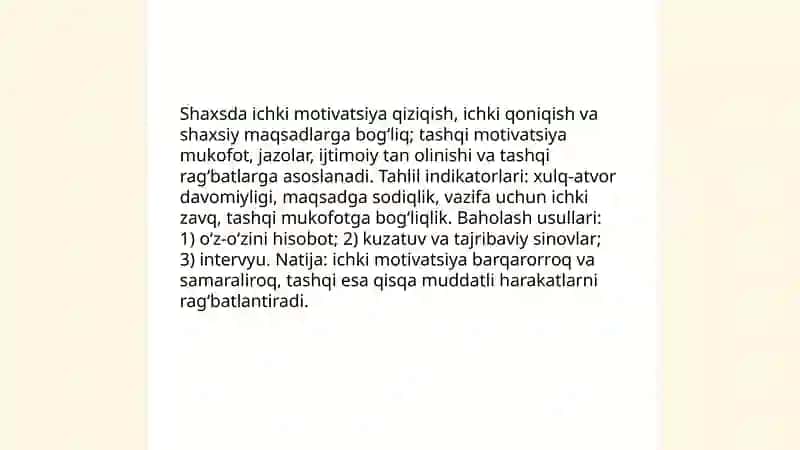 Shaxsning motivatsion tuzilmasini tahlil qilish 4